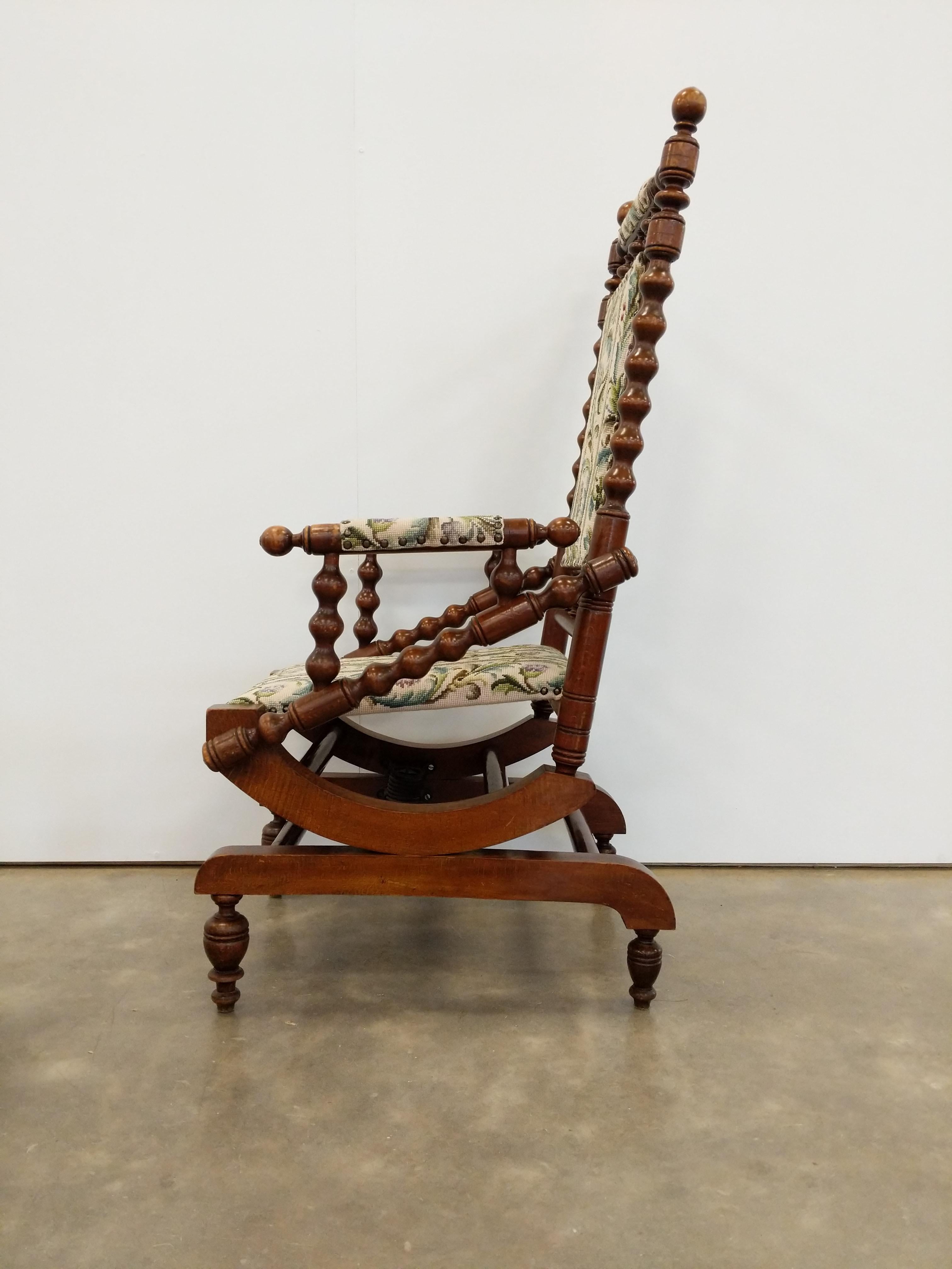 Authentic antique Danish rocking chair with foot stool.

This chair is in excellent overall condition with few signs of age-related wear (see photos).

If you would like any additional details, please contact us.

Dimensions:
46.5” tall to