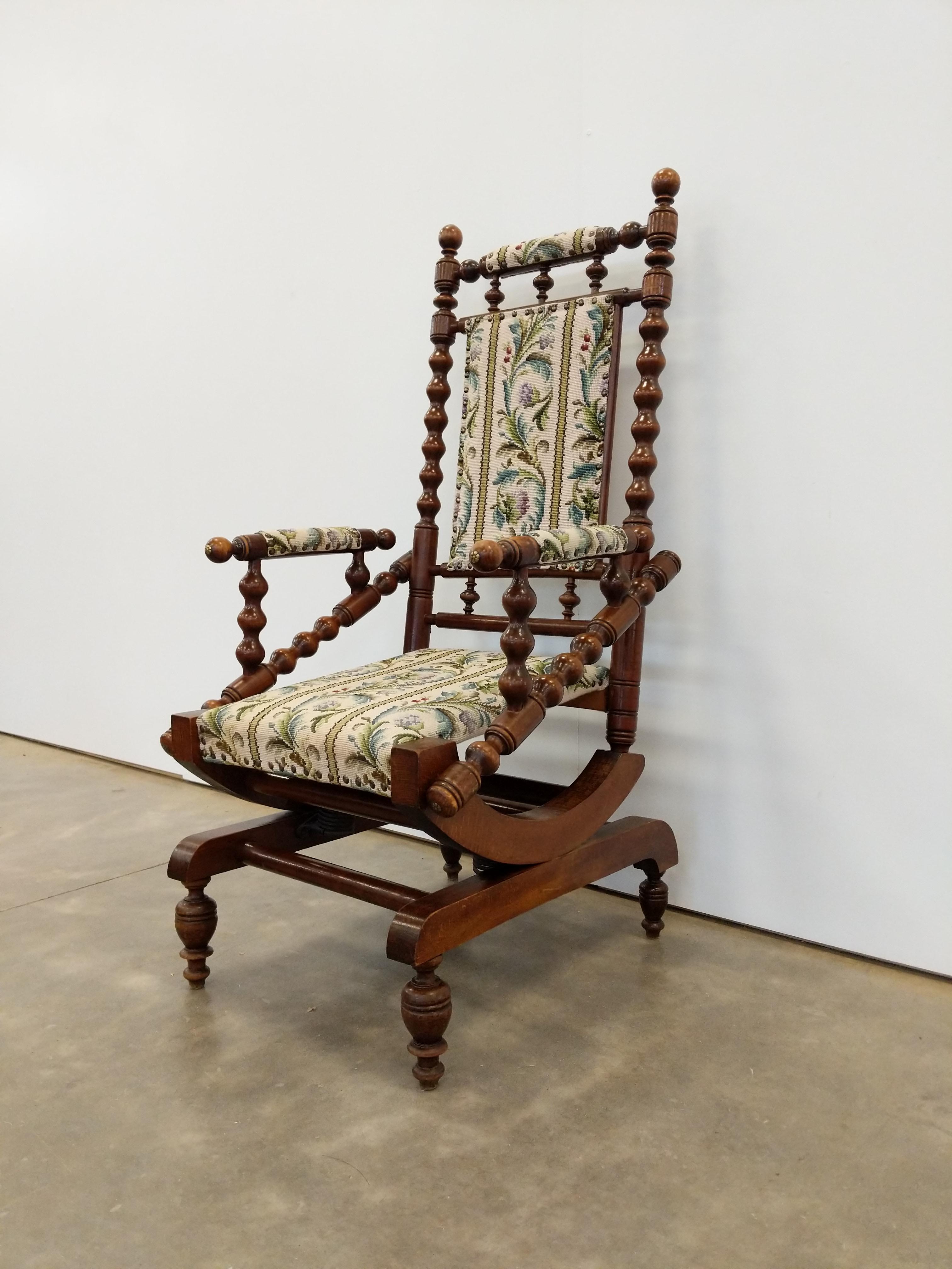 Wood Antique Danish Rocking Chair with Foot Stool For Sale