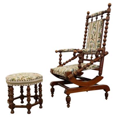 Antique Spring Rocking Chair with Custom Embroidery on Vintage Linen ...