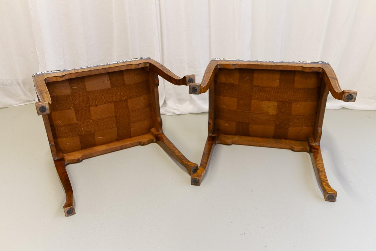 Tabourets danois anciens de style rococo en bouleau, années 1870. Ensemble de 2. en vente 6