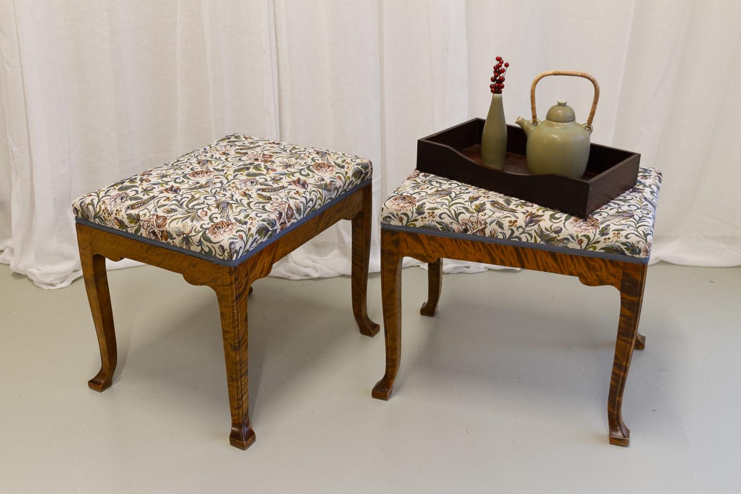 Tabourets danois anciens de style rococo en bouleau, années 1870. Ensemble de 2. en vente 10