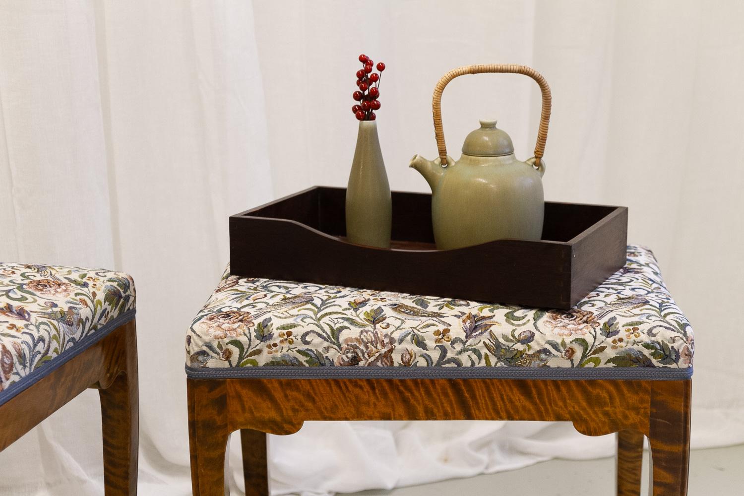 Tabourets danois anciens de style rococo en bouleau, années 1870. Ensemble de 2. en vente 11