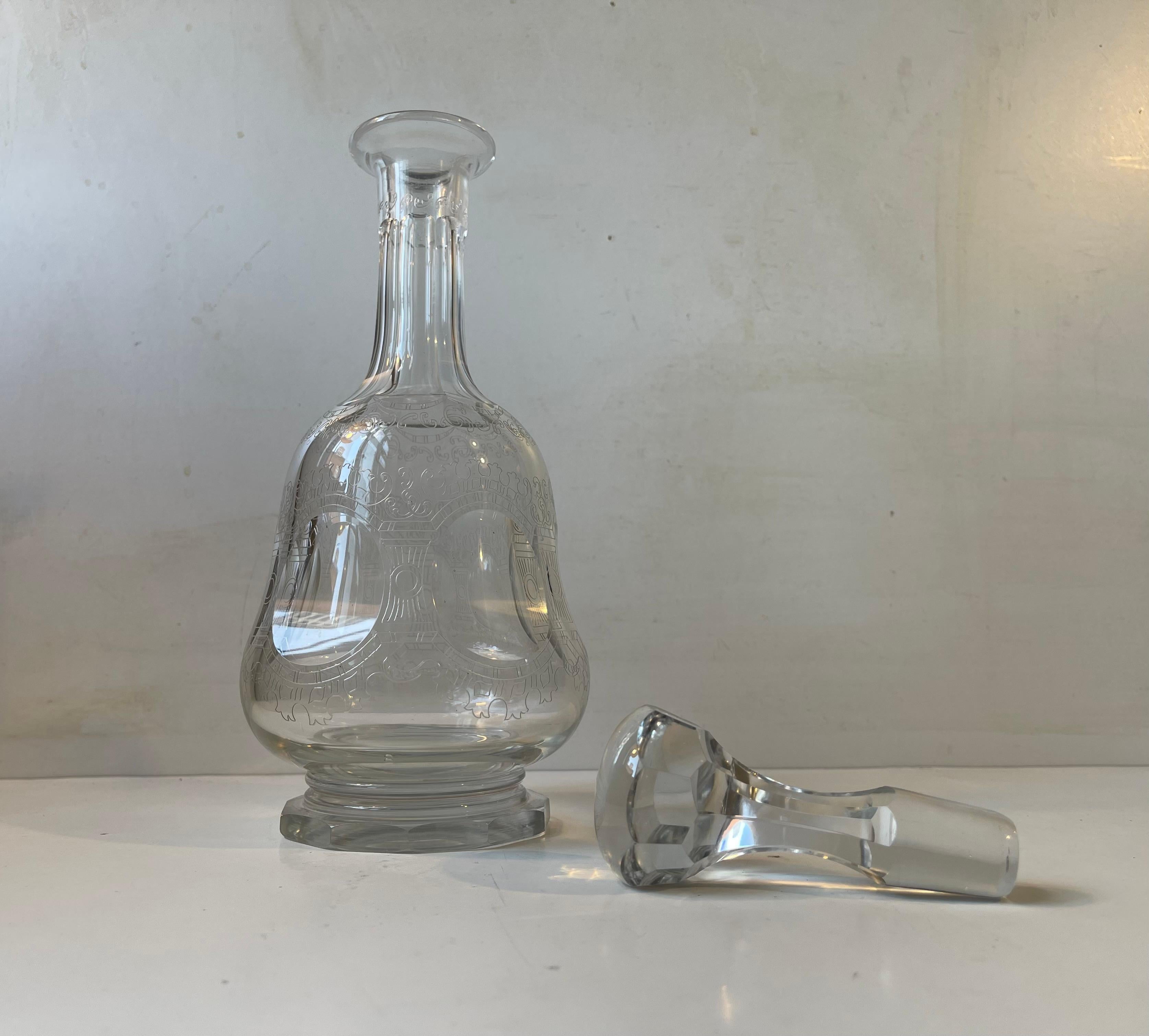 Catalogued as Gallaservice 'Royal Banquet Service' this exceptionally rare decanter is exibited without the stopper at the Danish glass Museum Hardernet and described in the book Royal Glass 'Kongelig Glas' by Ole Villum Krog from 1996. This crystal