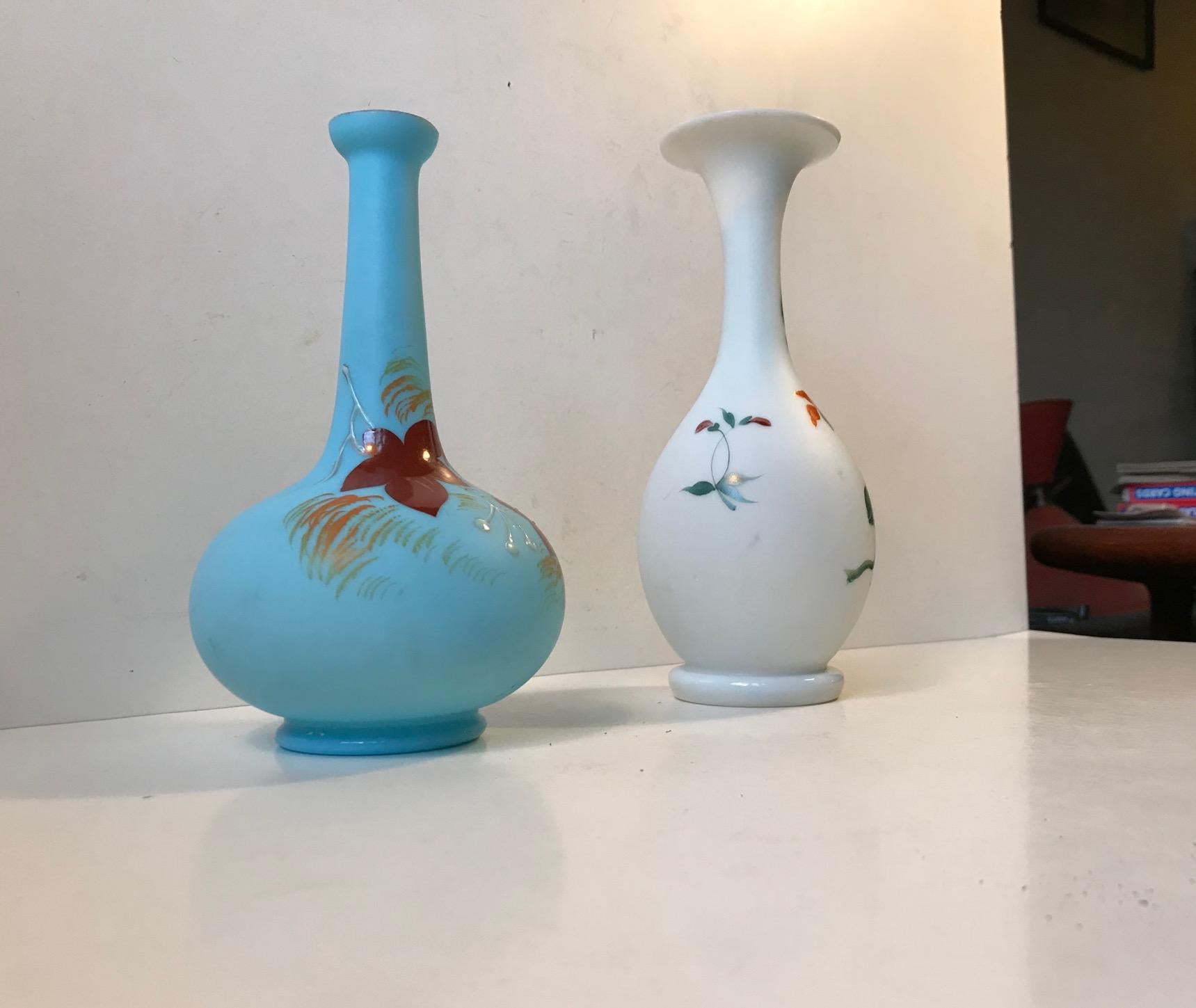Antique Danish Satin Opaline Glass Vases from Fyns Glasværk, 1900s In Good Condition For Sale In Esbjerg, DK