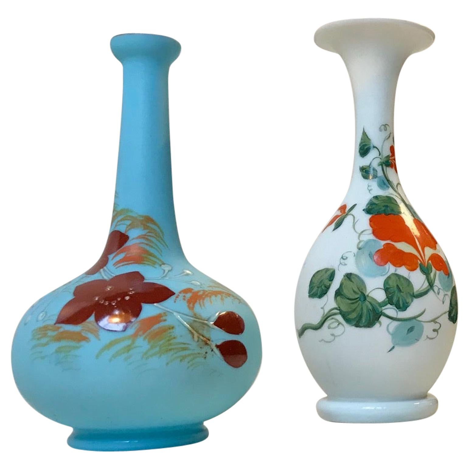 Antique Danish Satin Opaline Glass Vases from Fyns Glasværk, 1900s For Sale