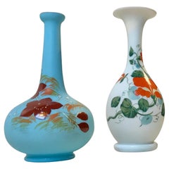 Antique Danish Satin Opaline Glass Vases from Fyns Glasværk, 1900s