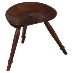 Antique Danish Sculptural Milking Stool Dark Wood 3-Legged, Mogens Lassen Style