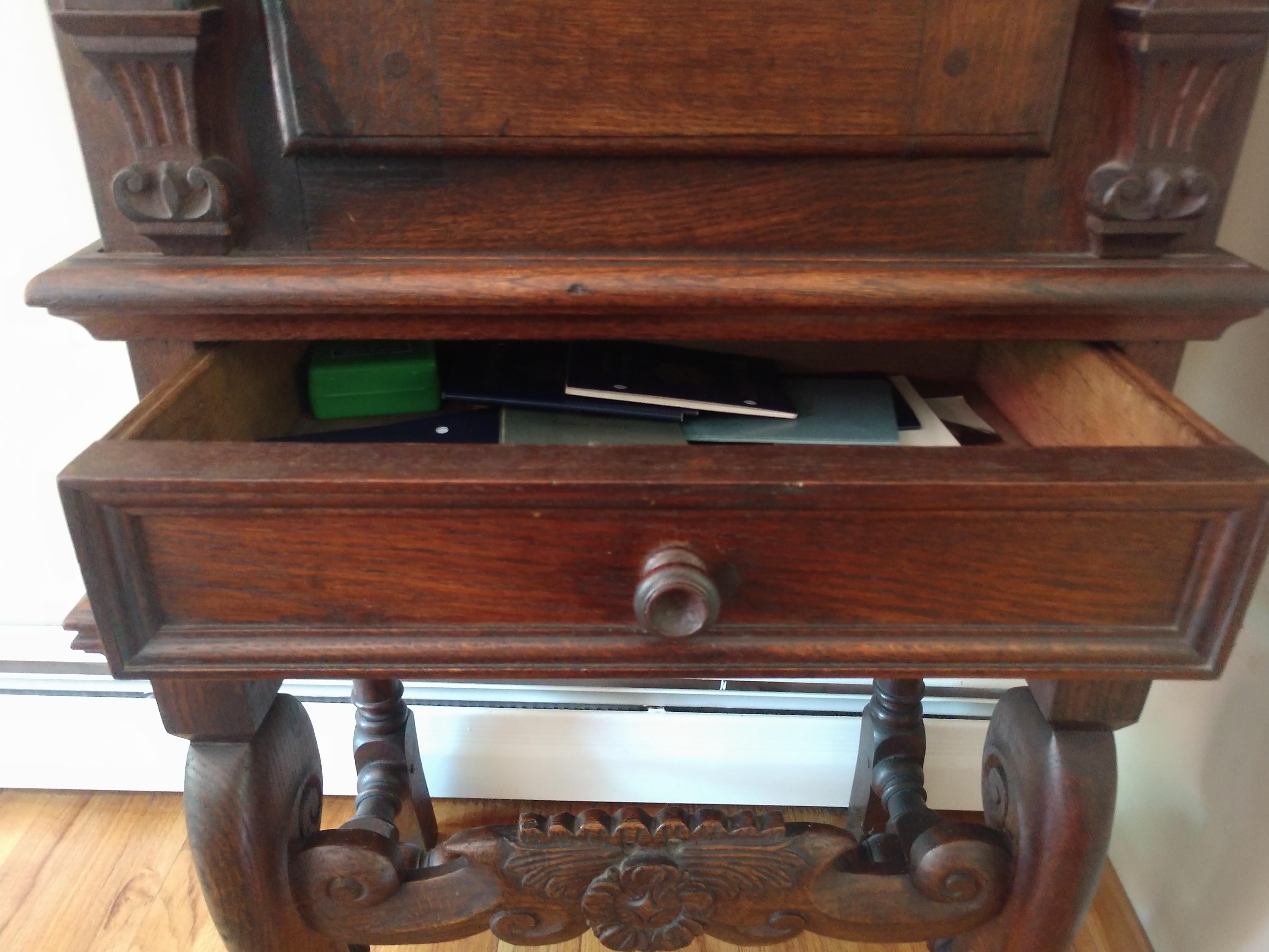 Carved Antique Danish Sewing / Storage Cabinet For Sale