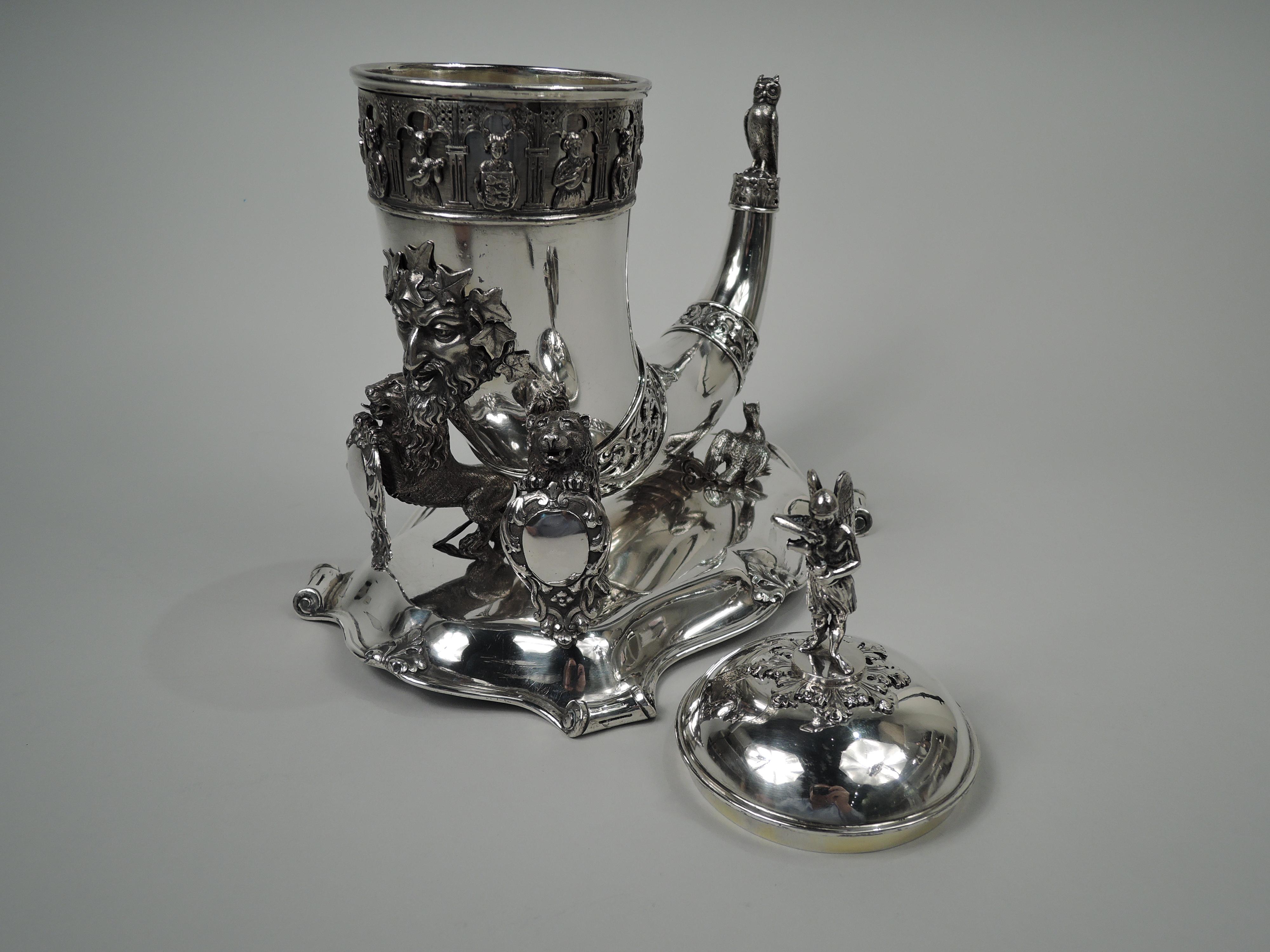 Antique Danish Silver Biedermeier Gothic Troubadour Horn on Stand, 1855 In Good Condition For Sale In New York, NY