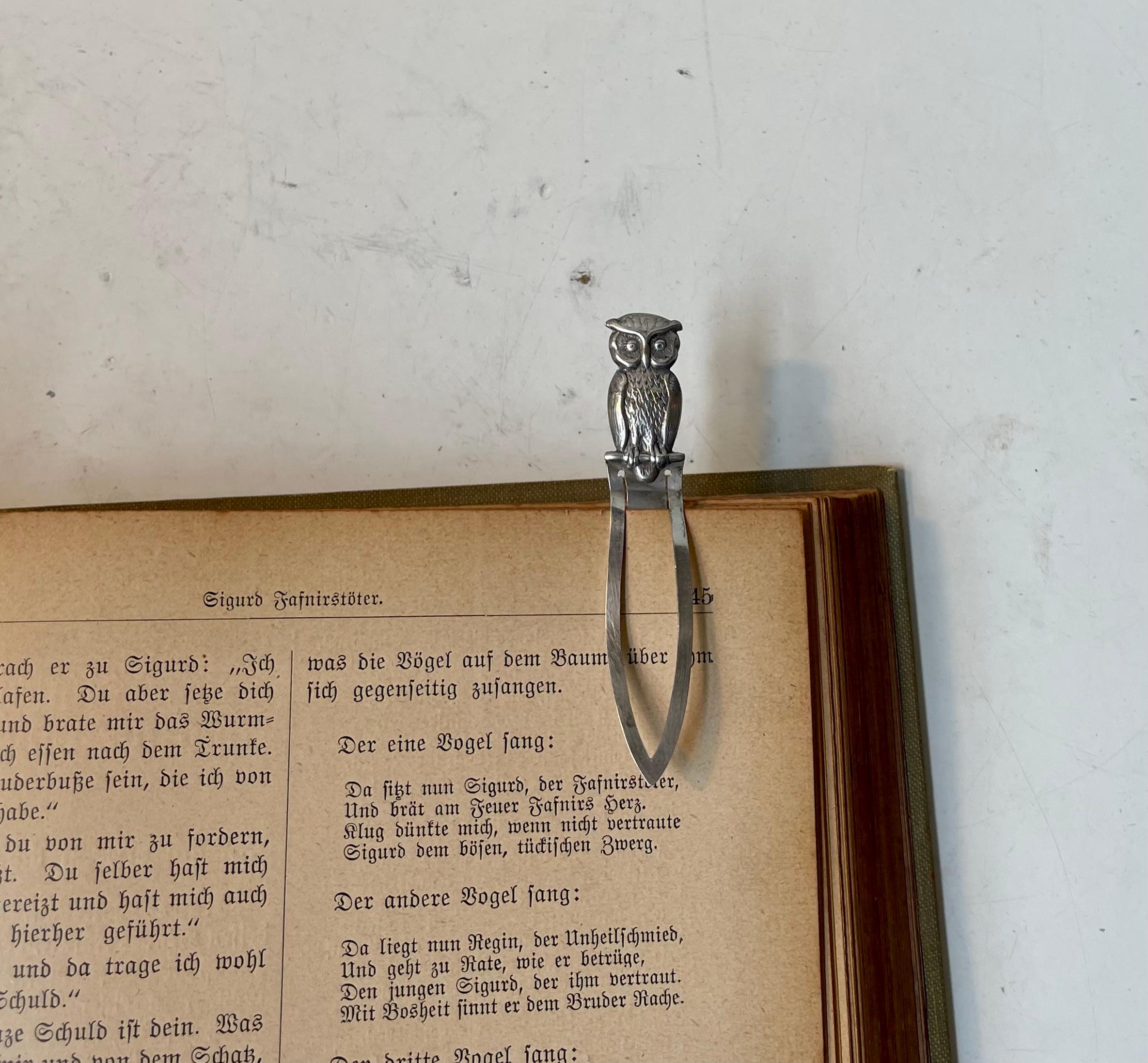 Art Deco Antique Danish Silver Owl Bookmark by Hugo Grün For Sale