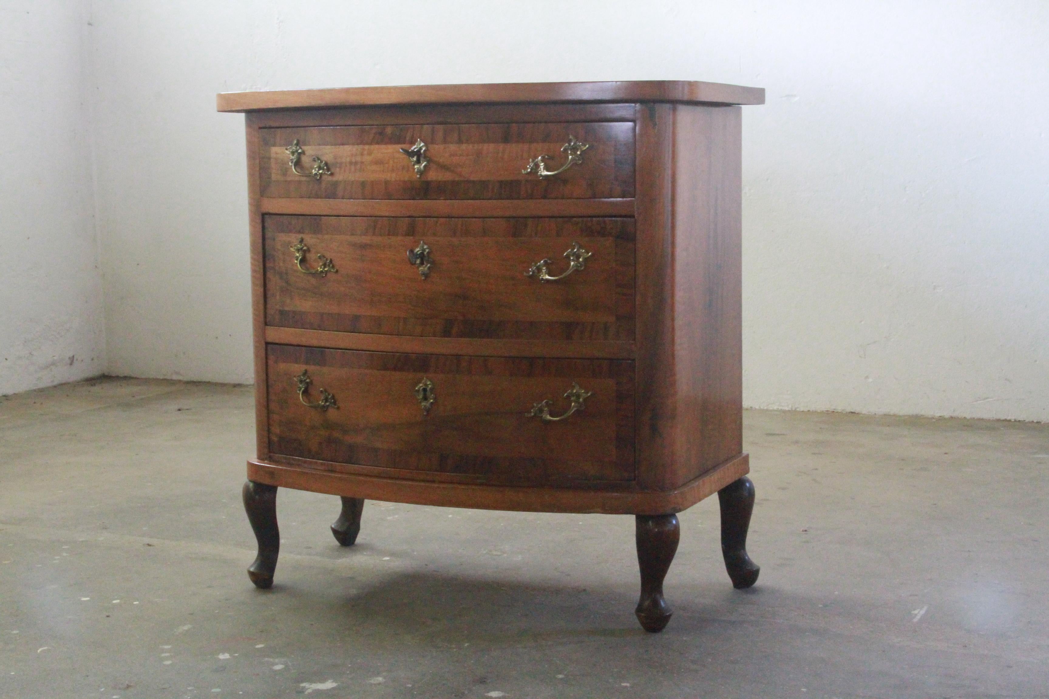 Brass Antique Danish Small Dresser, Cabinet Baroque
