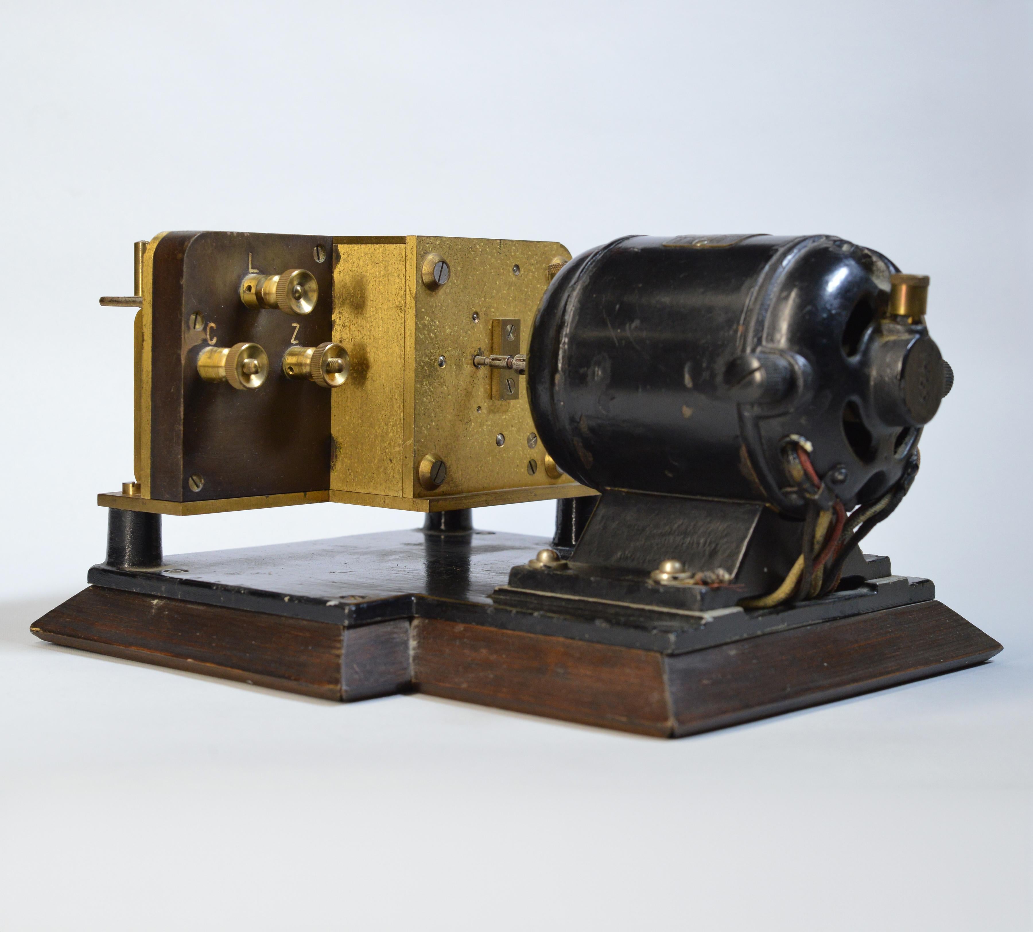 Brass Antique Danish SNTS Morse Telegraph Register Wheatstone transmitter w motor For Sale