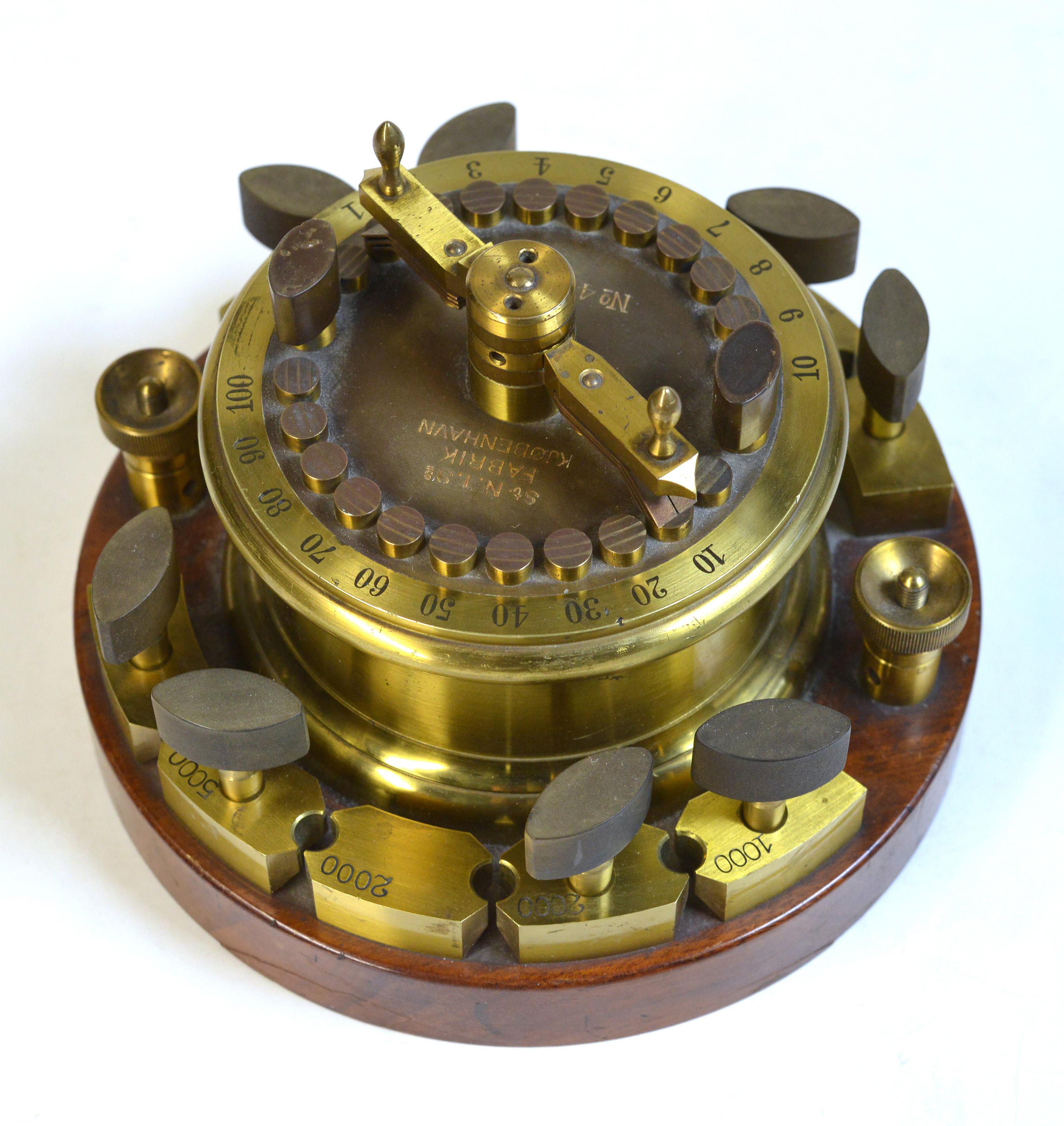Hand-Crafted Antique Danish SNTS Morse Telegraph Round Relay of brass and mahogany For Sale