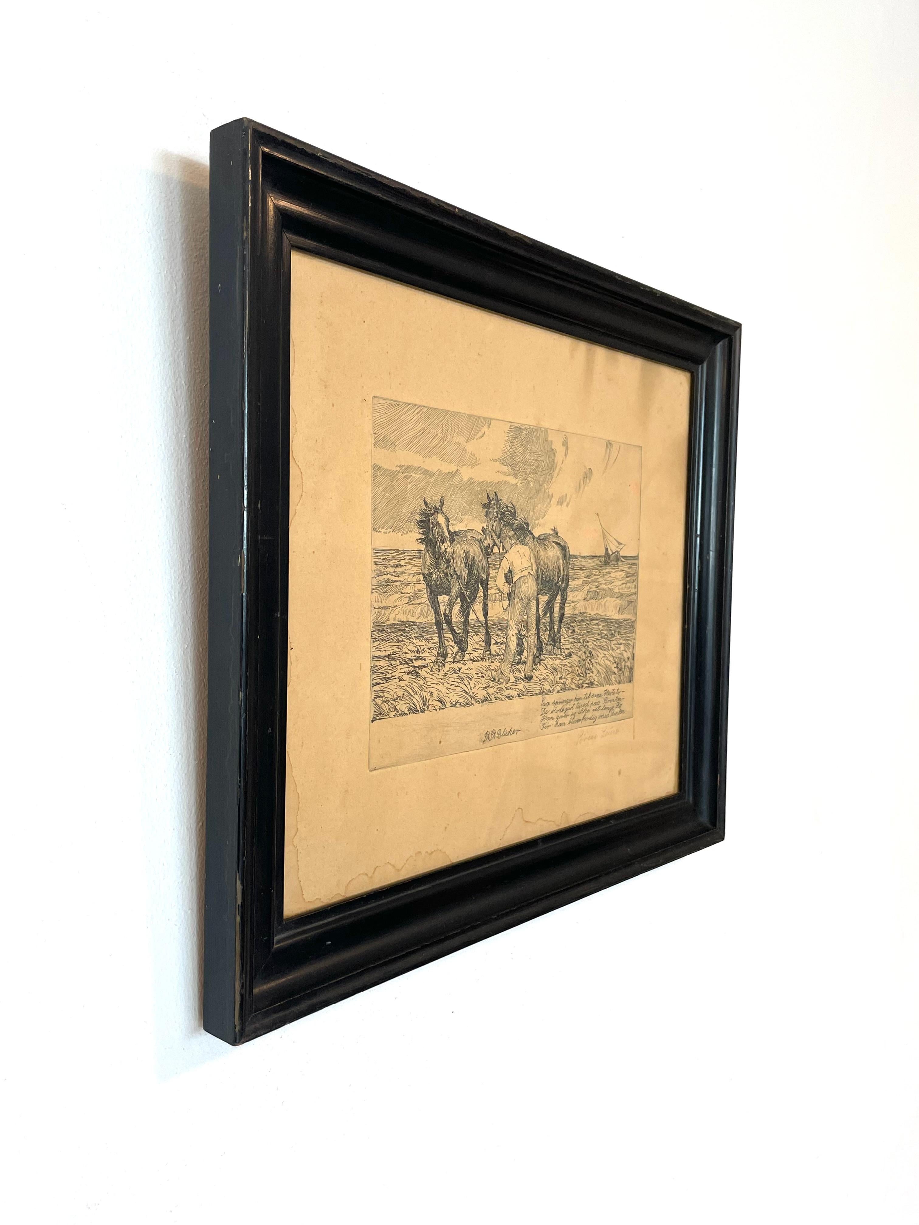 Antique Danish Søren Lund (1852-1933) etchings with St. St. Blicher qoutes For Sale 4