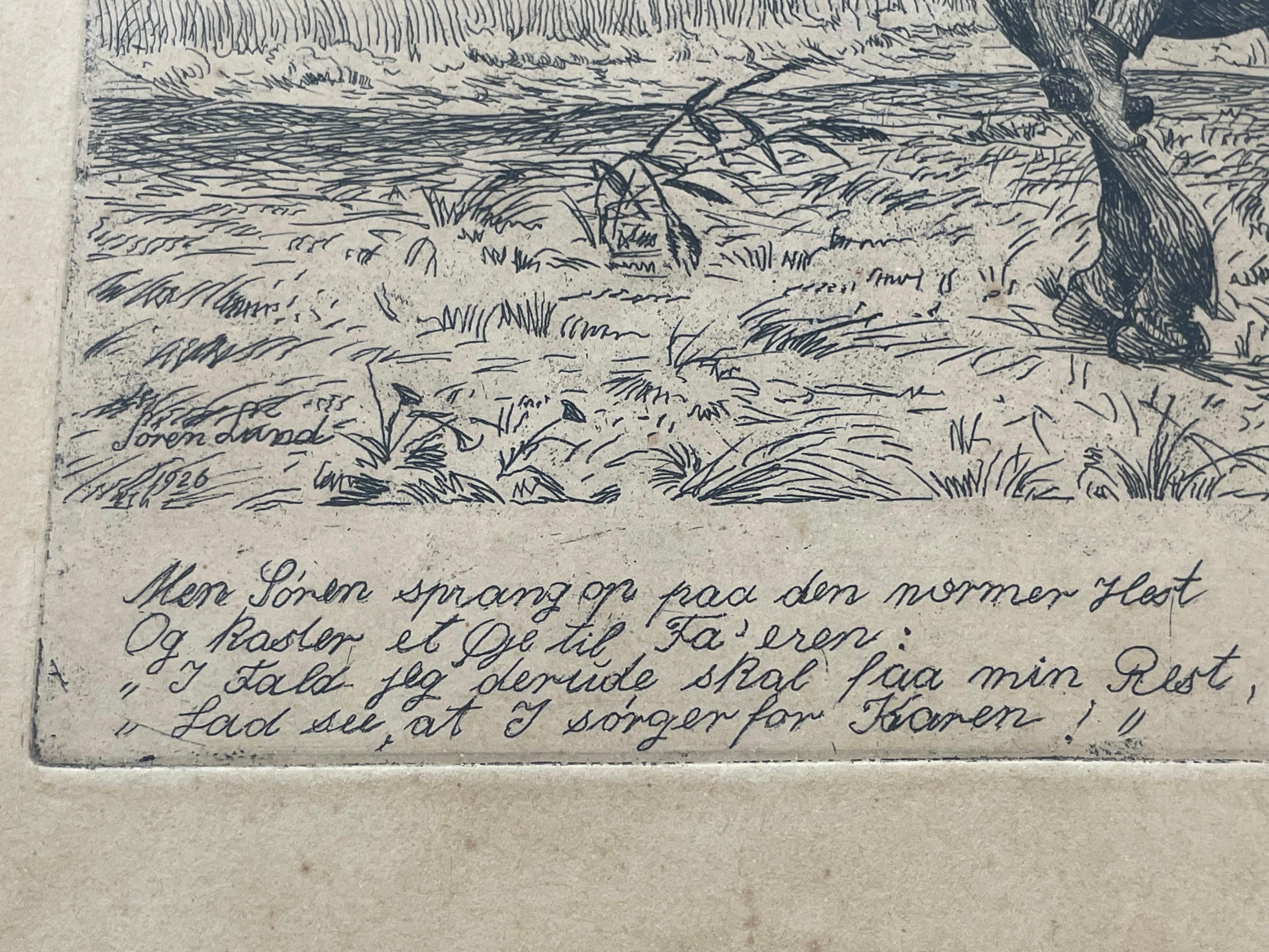 Antique Danish Søren Lund (1852-1933) etchings with St. St. Blicher qoutes For Sale 7