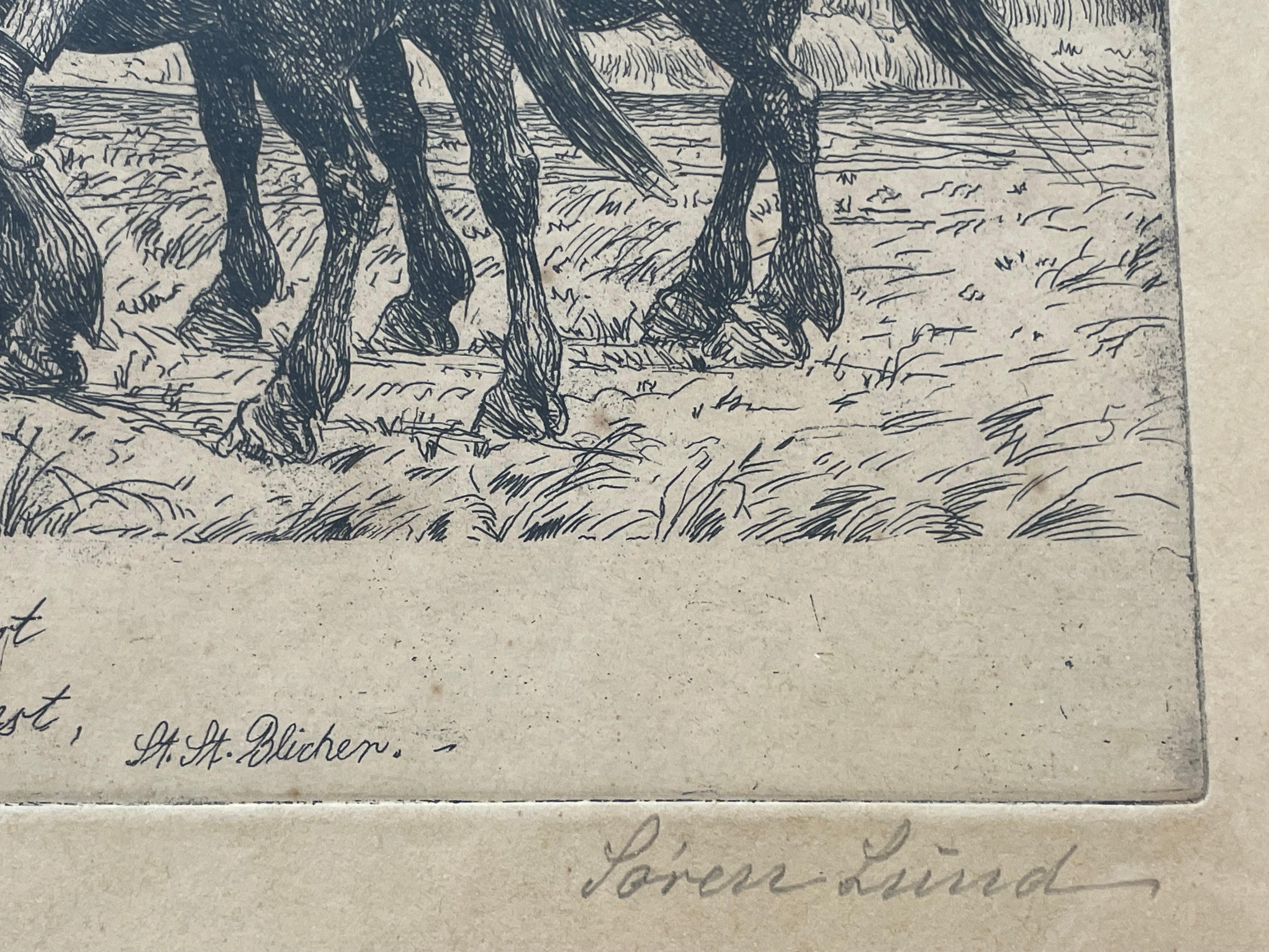 Antique Danish Søren Lund (1852-1933) etchings with St. St. Blicher qoutes For Sale 8