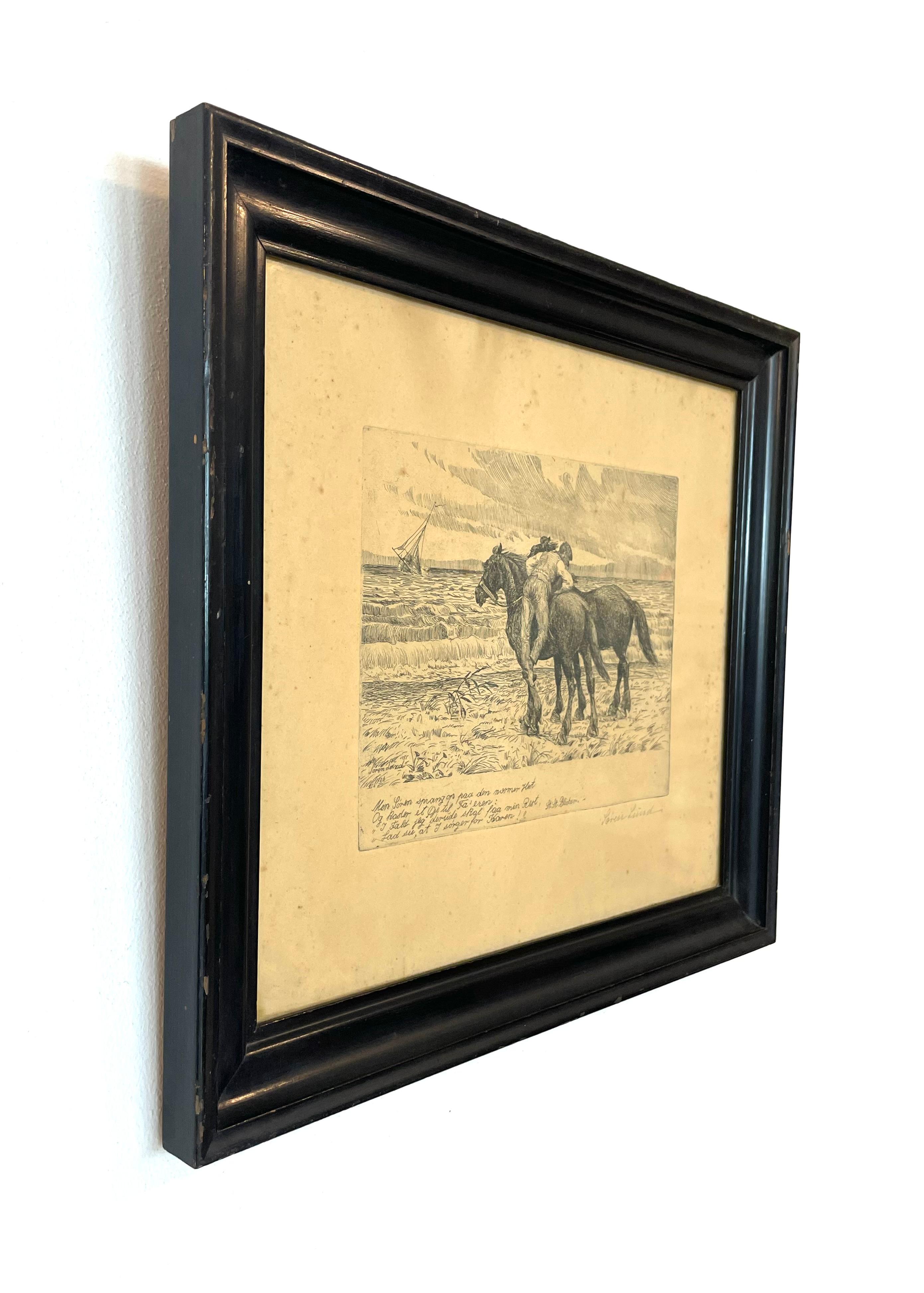 Antique Danish Søren Lund (1852-1933) etchings with St. St. Blicher qoutes For Sale 12