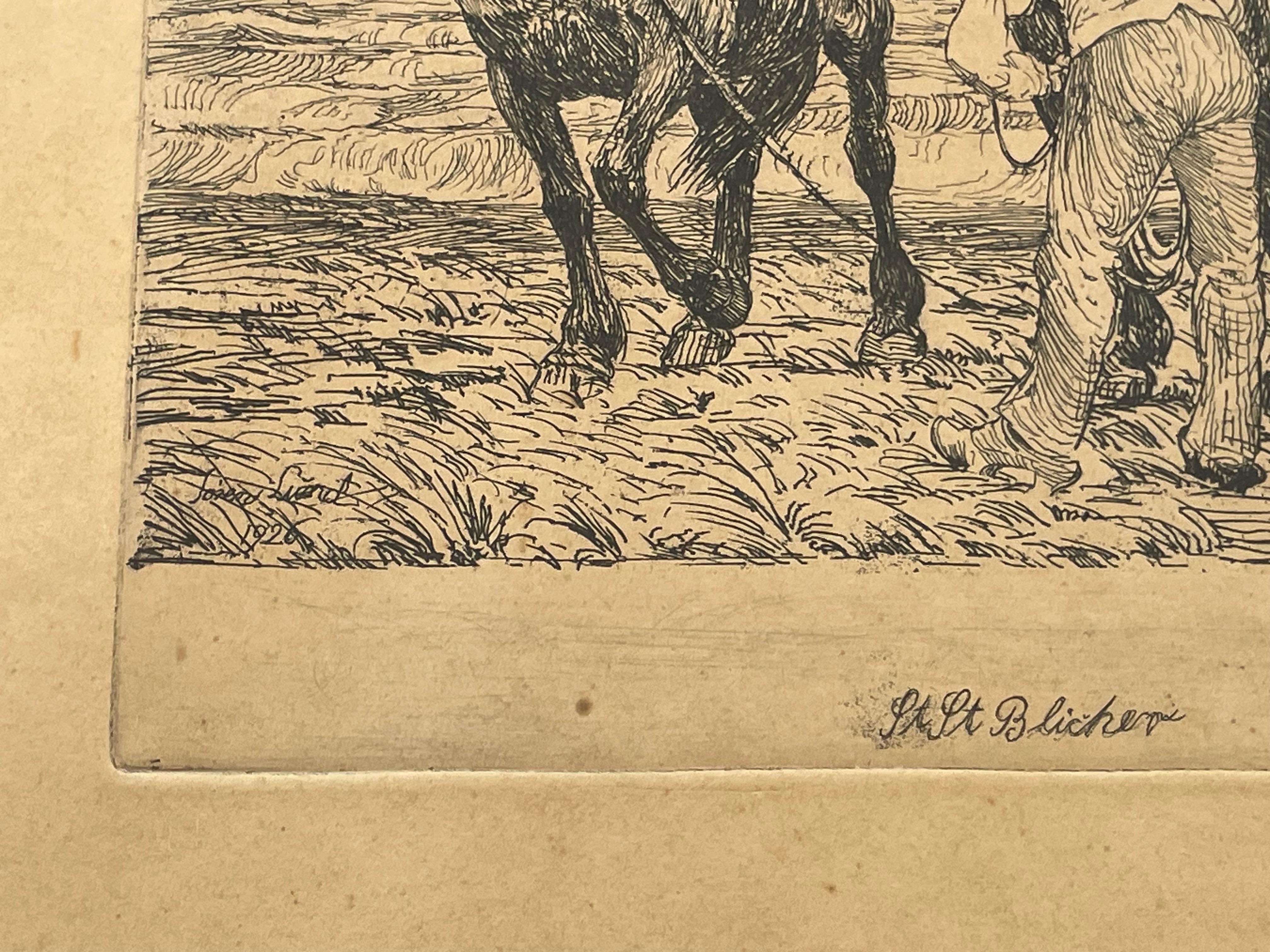 Etched Antique Danish Søren Lund (1852-1933) etchings with St. St. Blicher qoutes For Sale