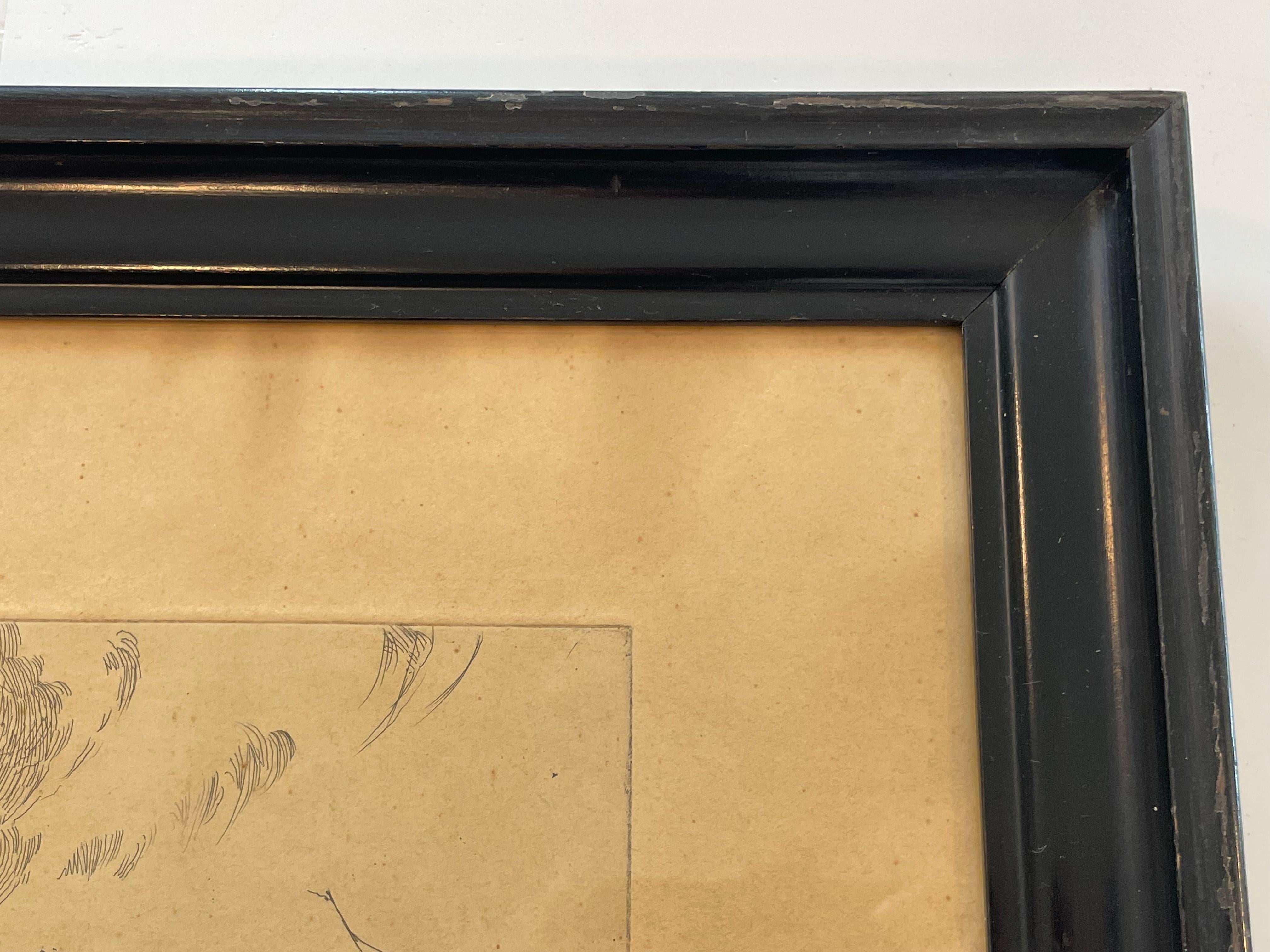 Antique Danish Søren Lund (1852-1933) etchings with St. St. Blicher qoutes For Sale 2