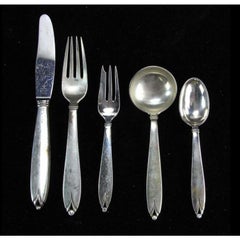 Antique Danish Sterling Silver Flatware Service for 12, Jensen Pattern, P. Hertz