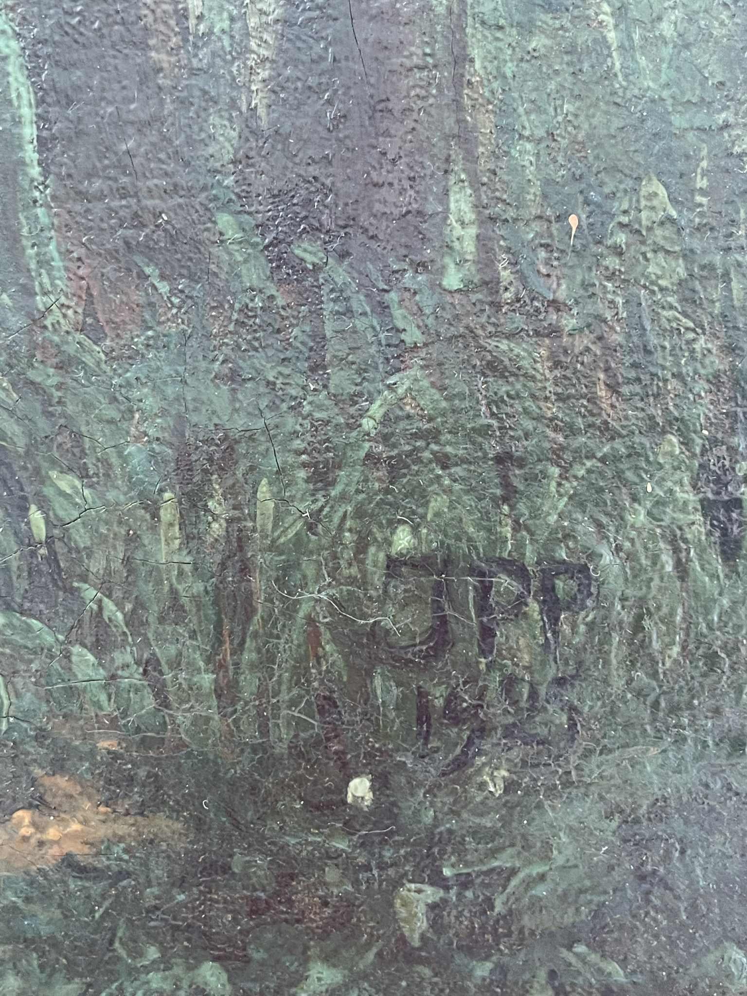 Ancienne peinture danoise de paysage crépusculaire avec des arbres et de l'eau datant de 1925 en vente 2