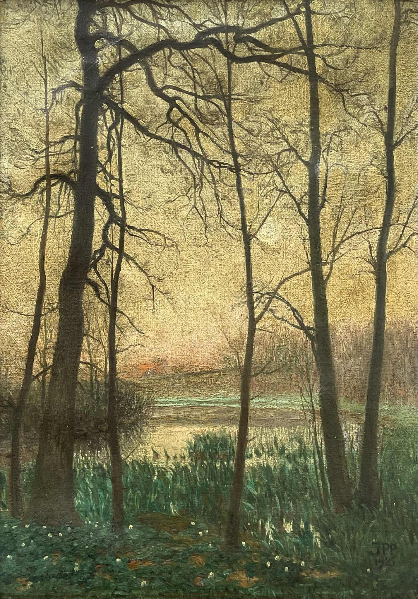 Peinture originale danoise ancienne de 1925, huile sur toile, intitulée 