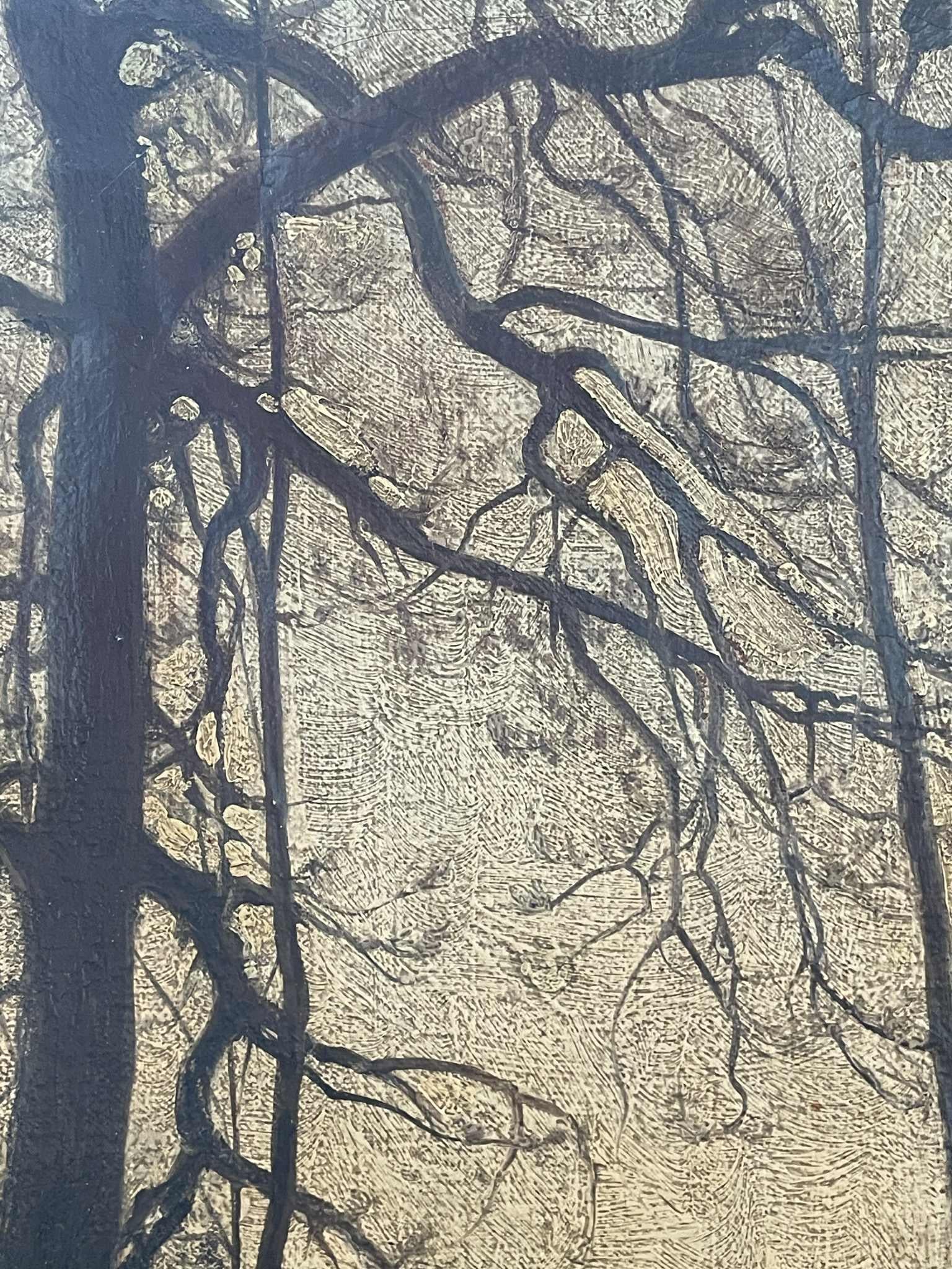 Ancienne peinture danoise de paysage crépusculaire avec des arbres et de l'eau datant de 1925 Bon état - En vente à Ebberup, DK