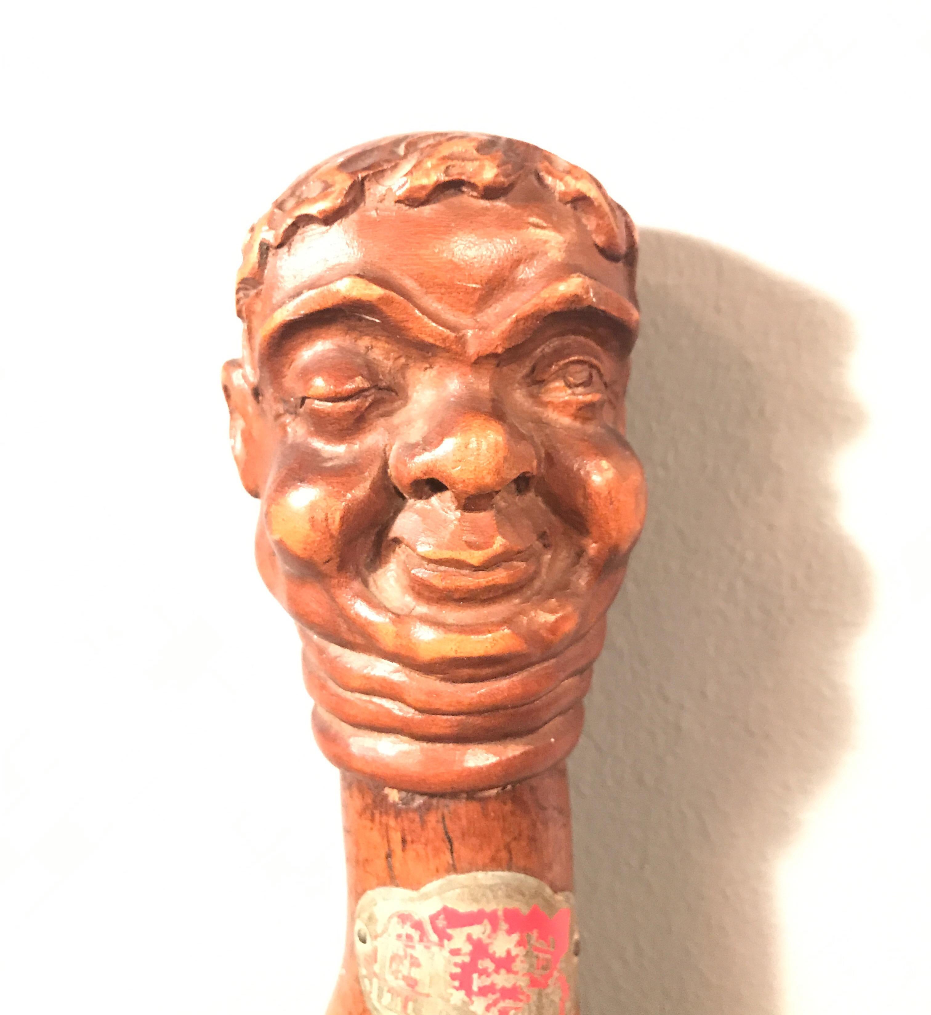 Hand-Carved Antique Danish Walking Stick Cane from 1836