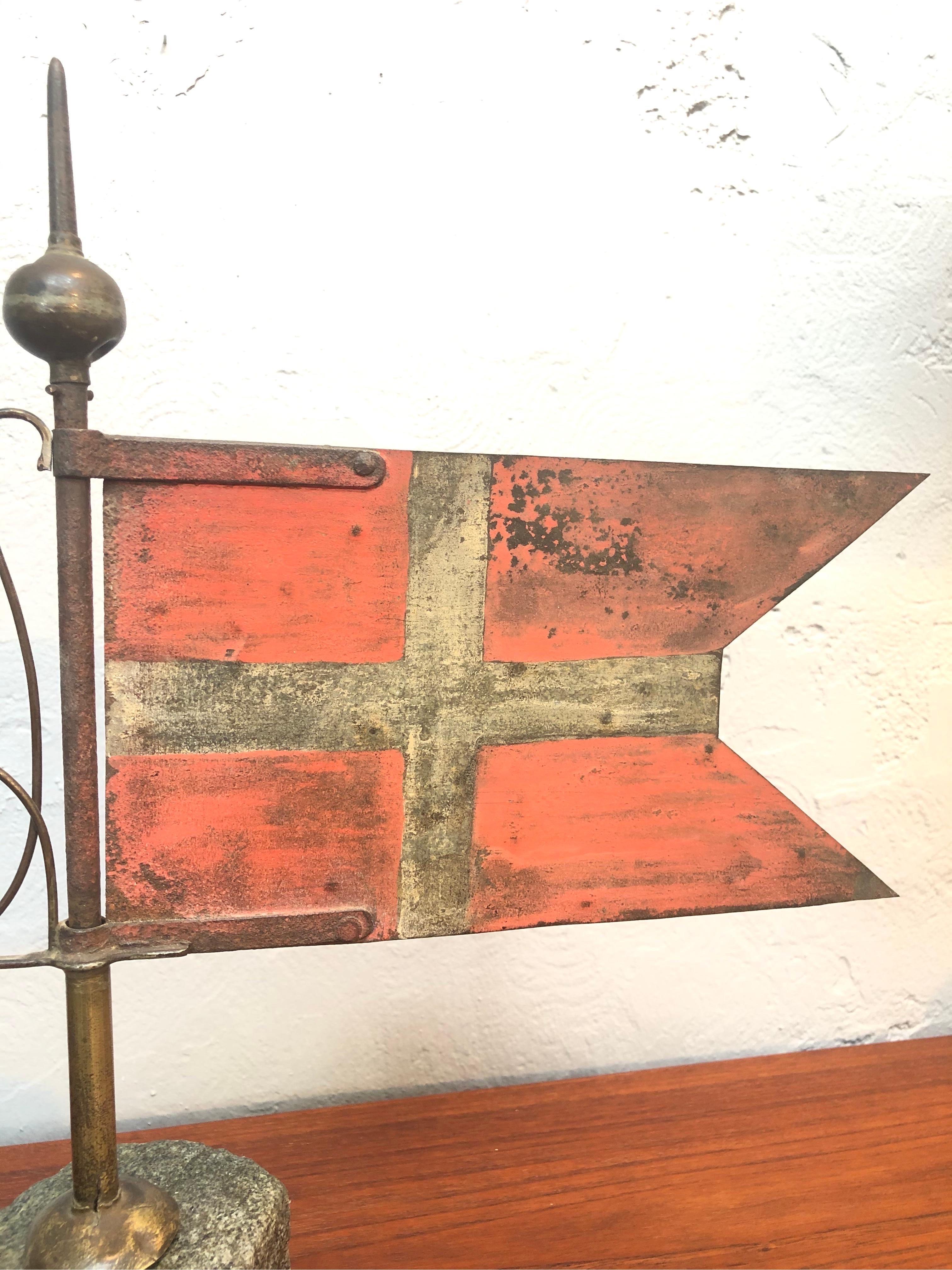 Hand-Crafted Antique Danish Weather Vane in the Form of a Danish Flag