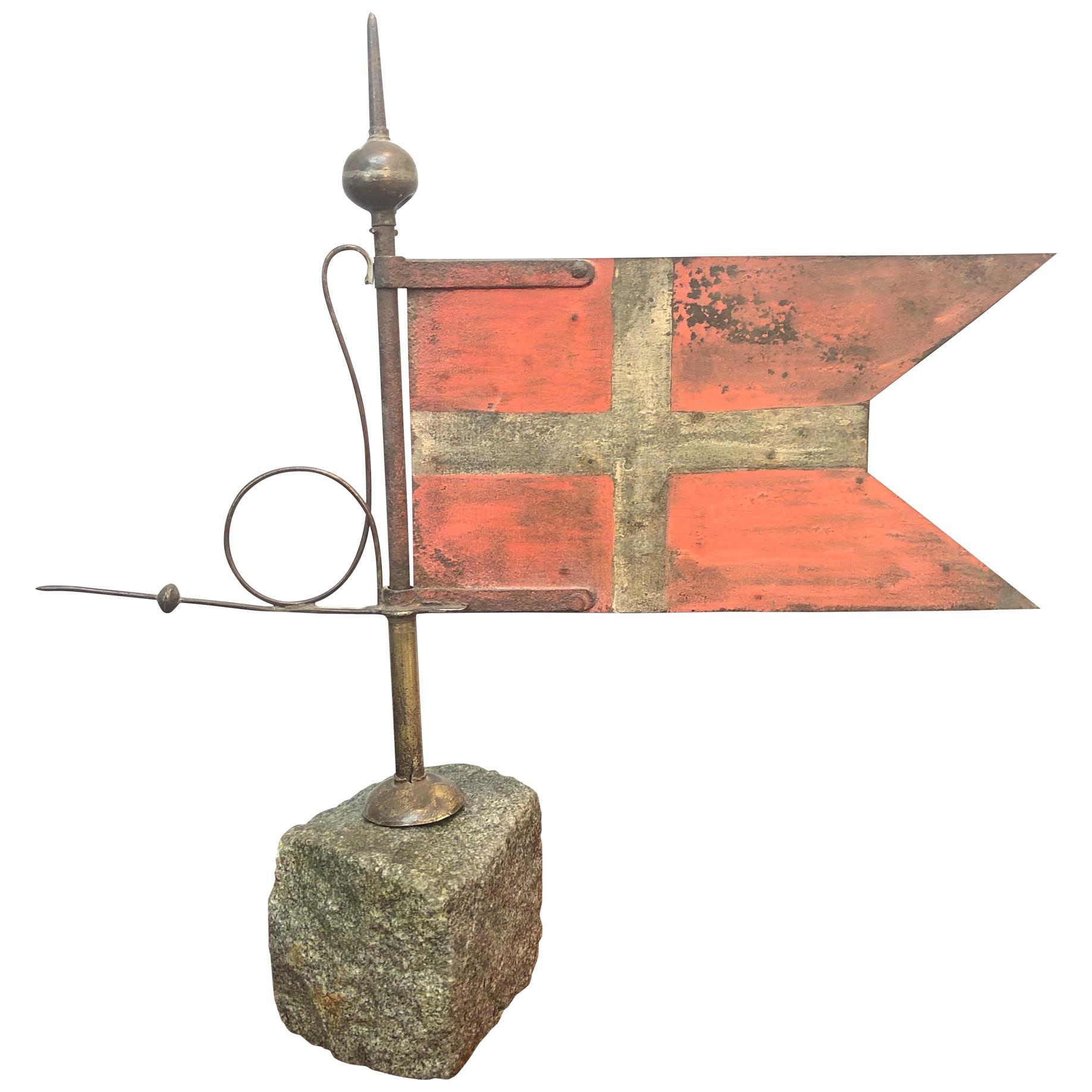 Antique Danish Weather Vane in the Form of a Danish Flag