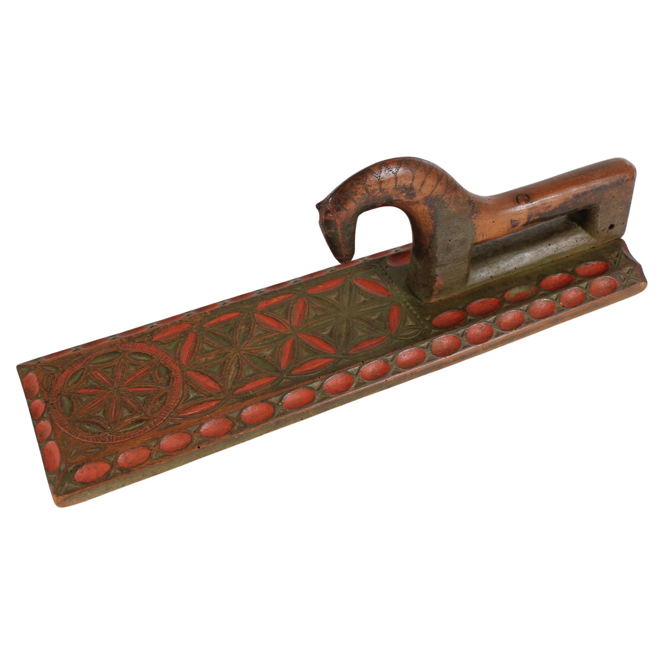 Antiguo tablero danés de madera para enredar, un regalo de amor de boda con caballo 1750-1800