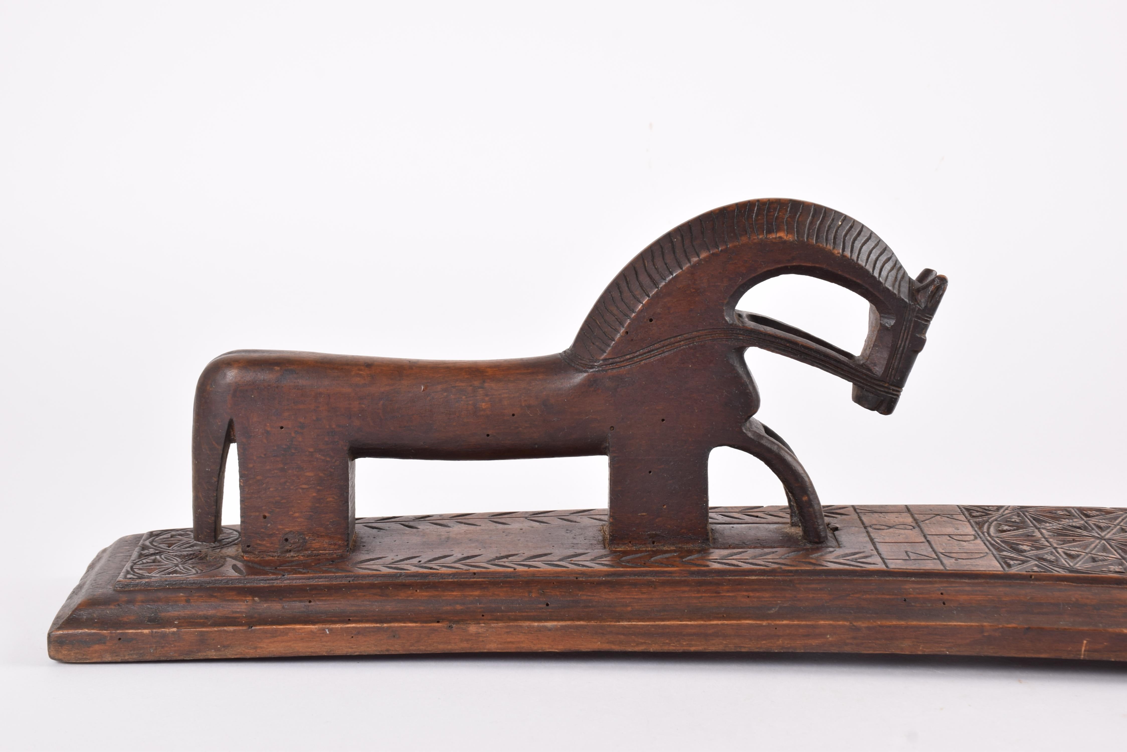 Antique Danish Wooden Mangle Board Wedding Love Gift with Horse Dated 1814 For Sale 6