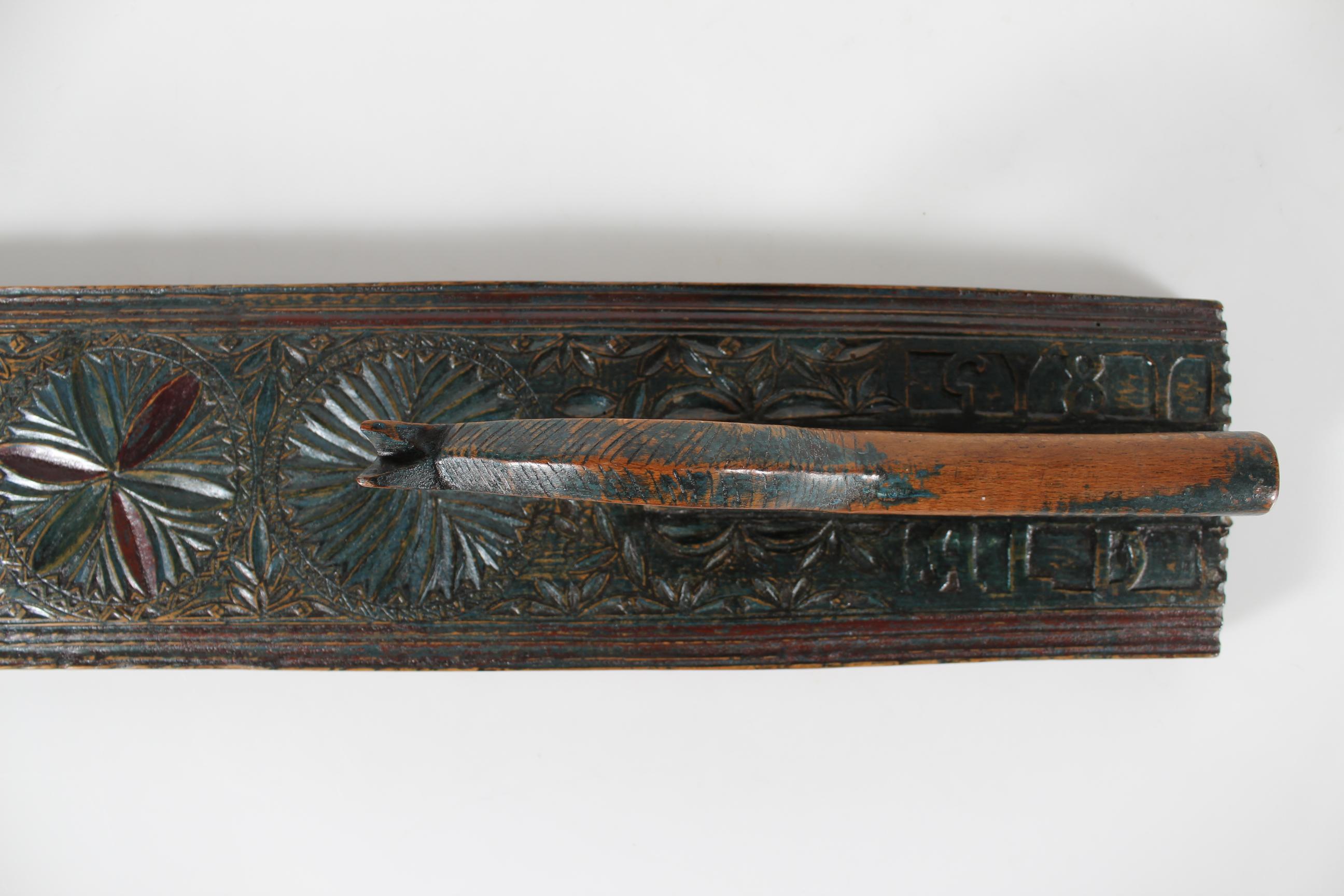 Antique Danish Wooden Mangle Board Wedding Love Gift with Horse Dated 1815 4
