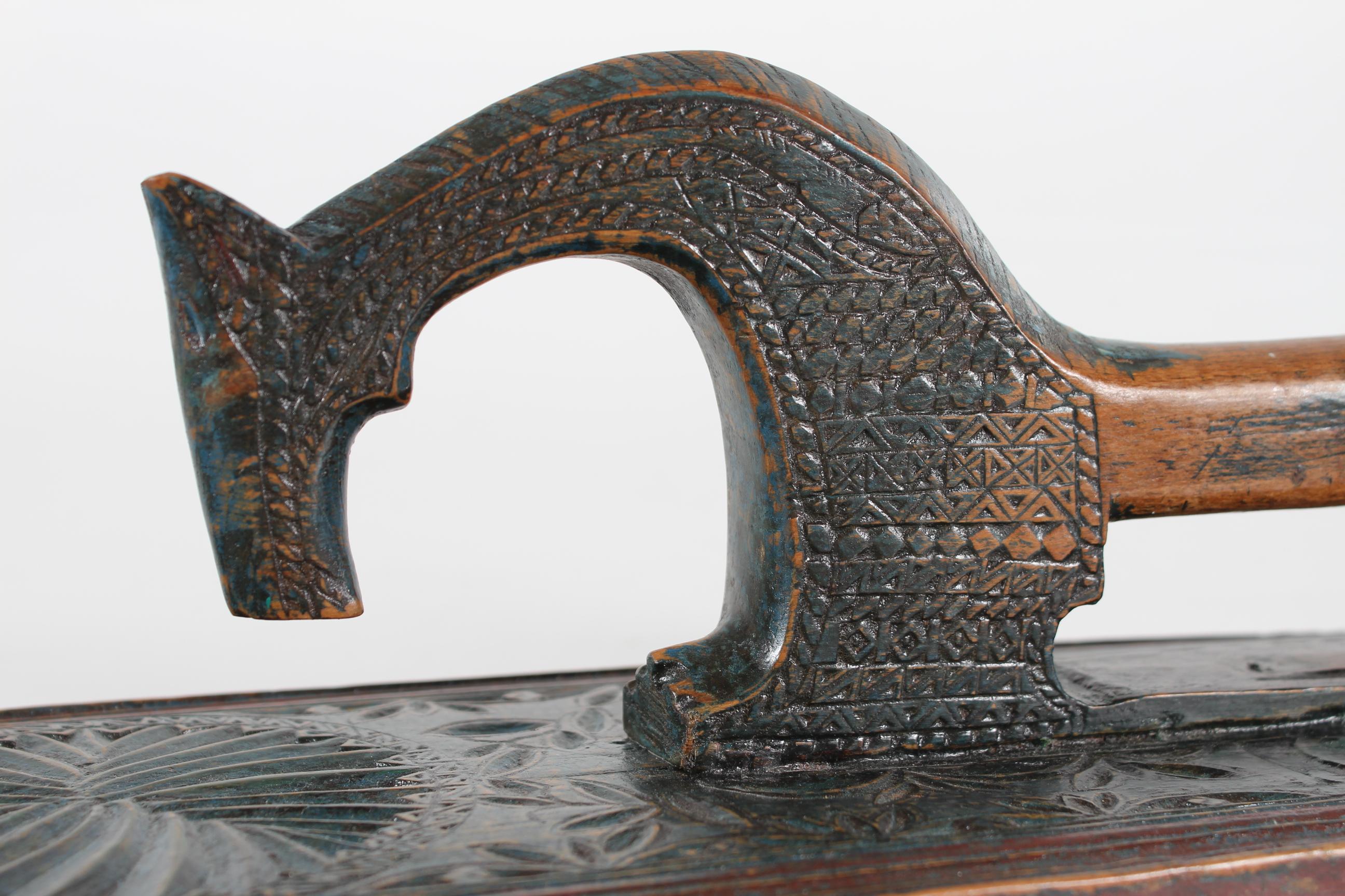 Antique Danish Wooden Mangle Board Wedding Love Gift with Horse Dated 1815 5