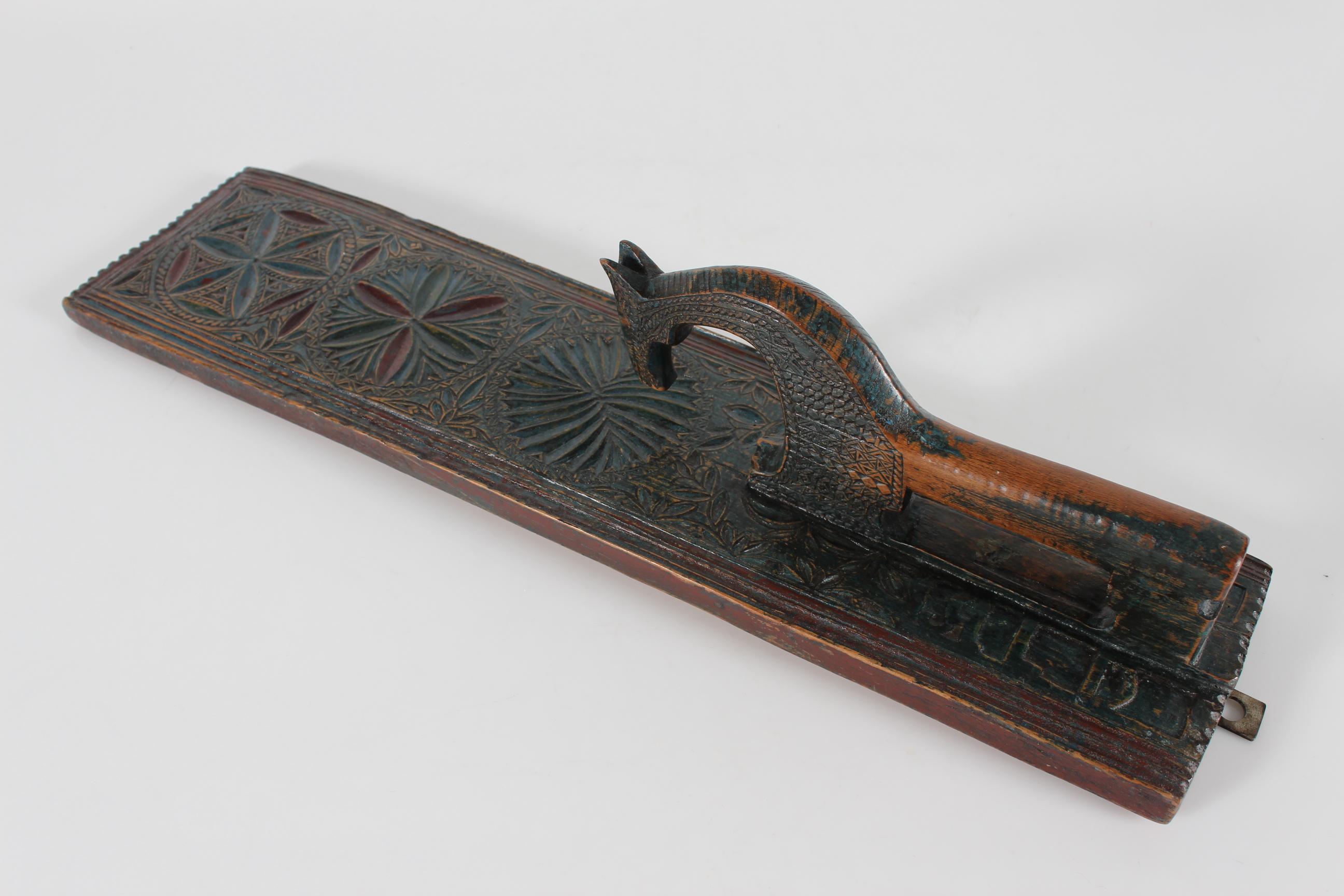 Antique Danish Wooden Mangle Board Wedding Love Gift with Horse Dated 1815 7