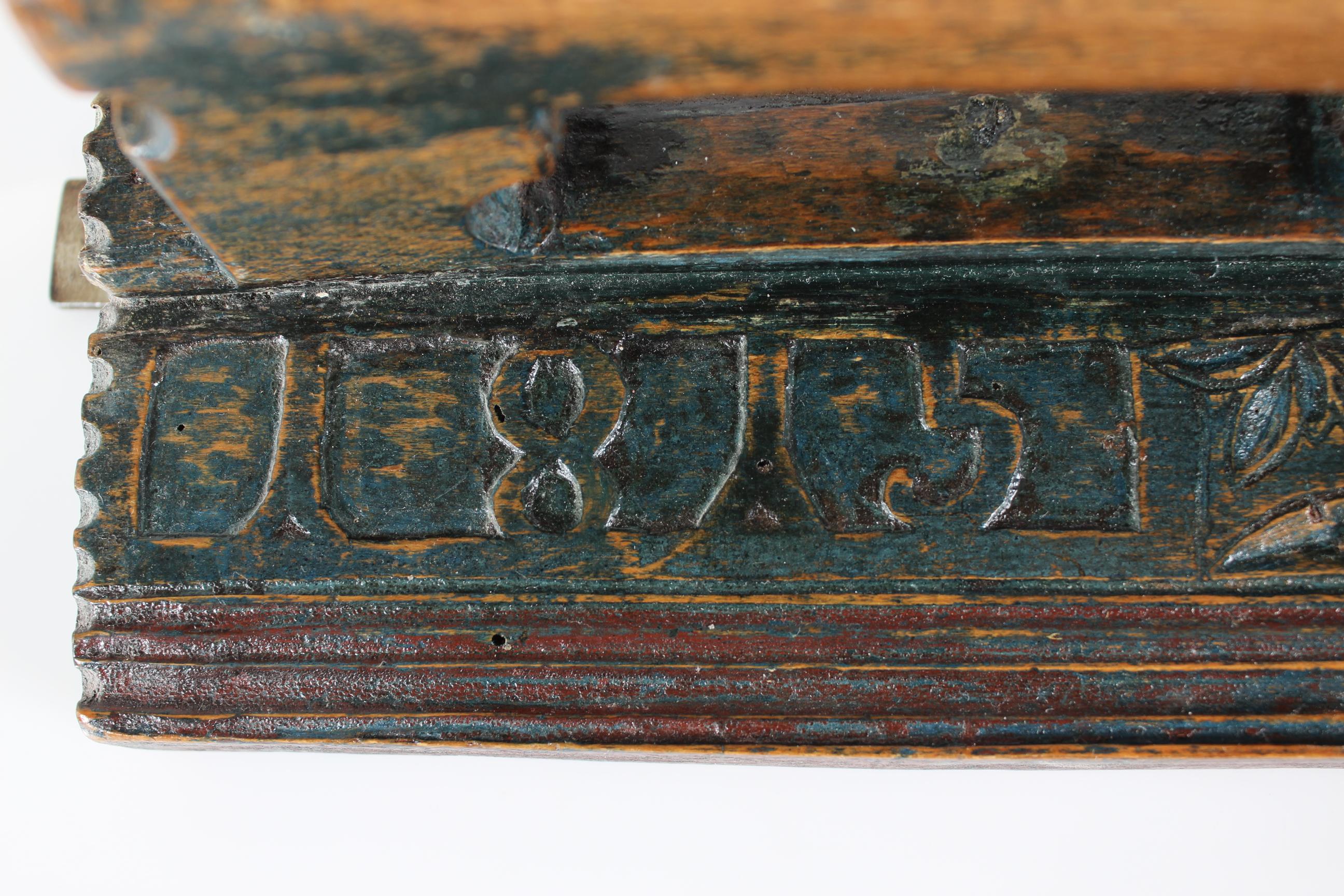 Hand-Carved Antique Danish Wooden Mangle Board Wedding Love Gift with Horse Dated 1815