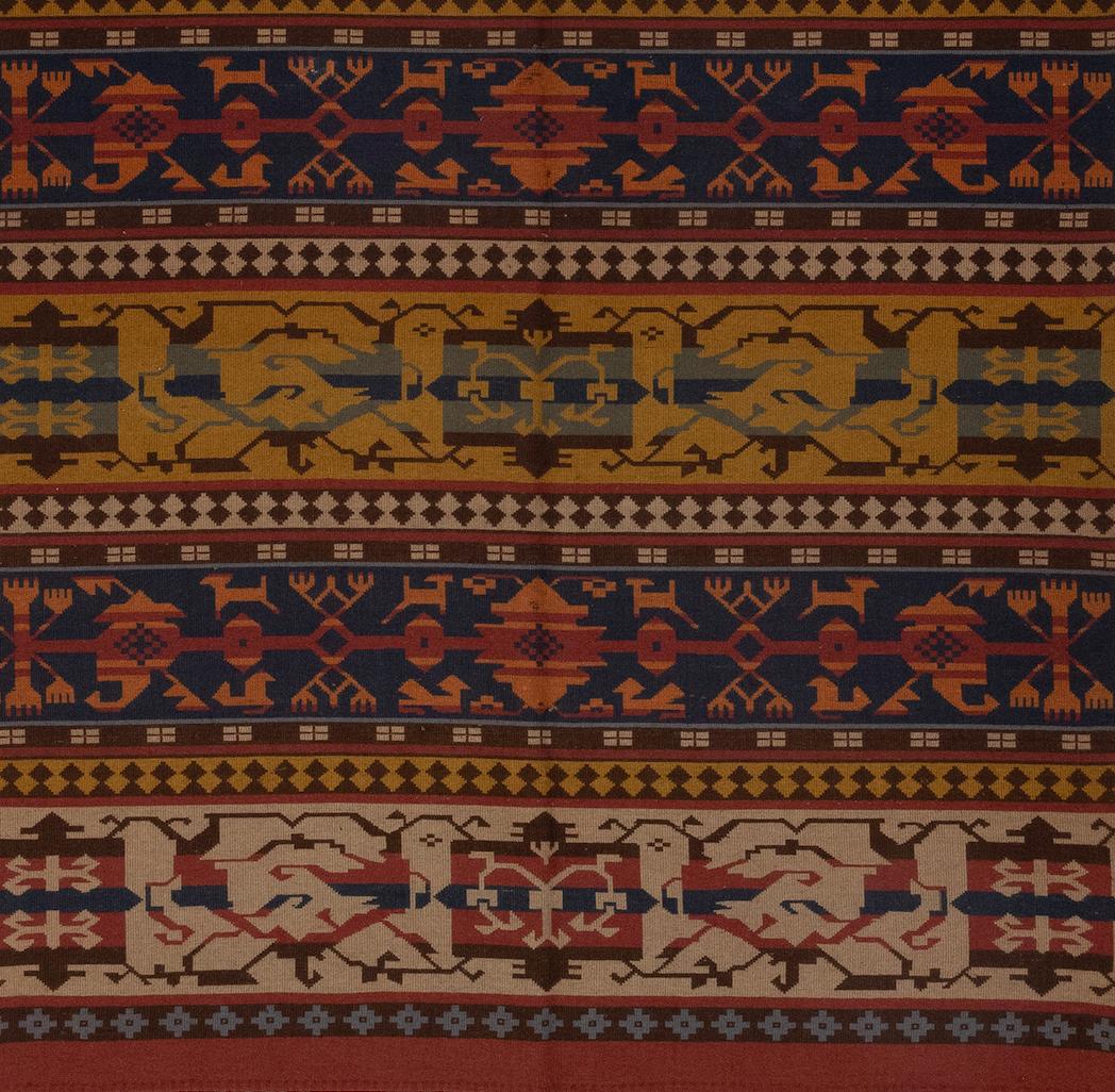 Detaillierte holländische Teppich Hand gewebt mit lebendigen Farben und Design.