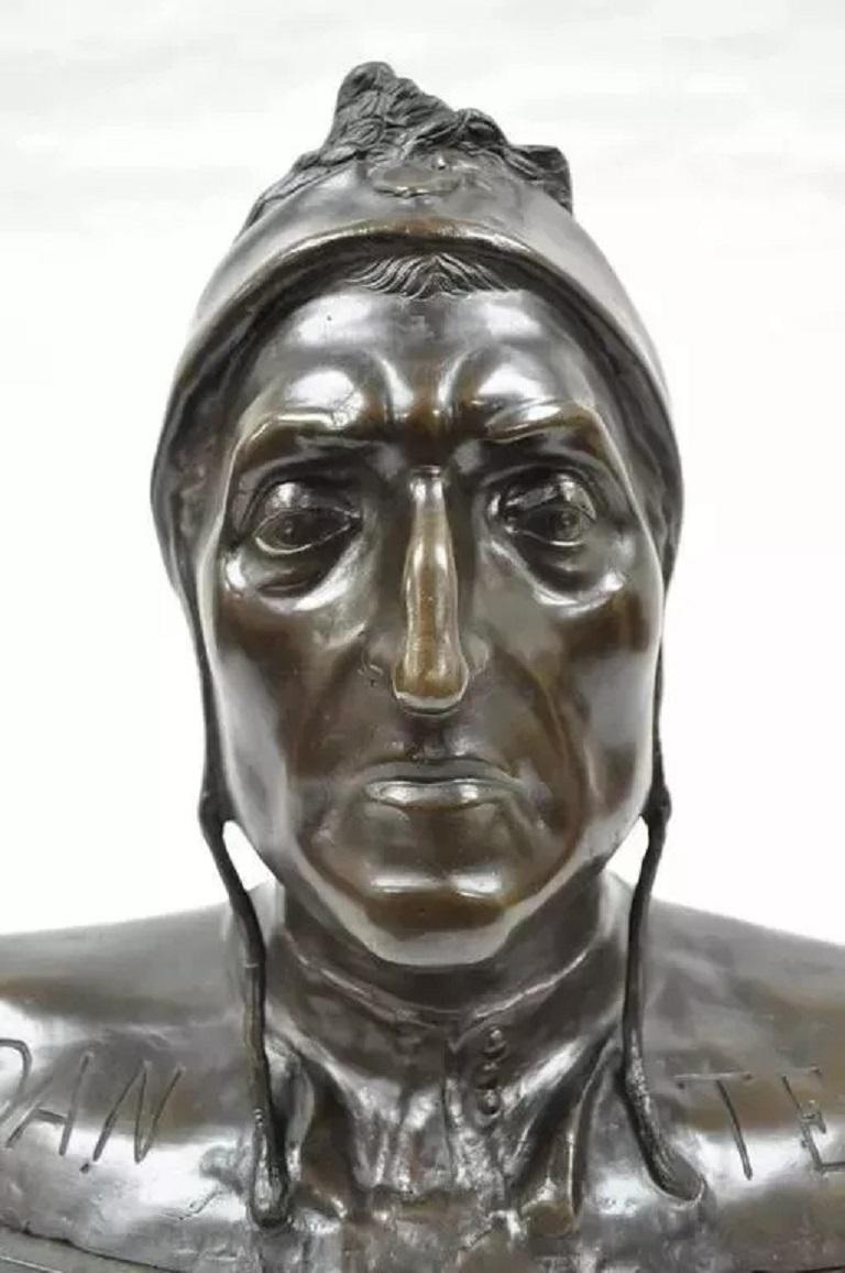 Ancienne sculpture de buste en bronze de Dante Alighieri Grand Tour sur socle en marbre en vente 3