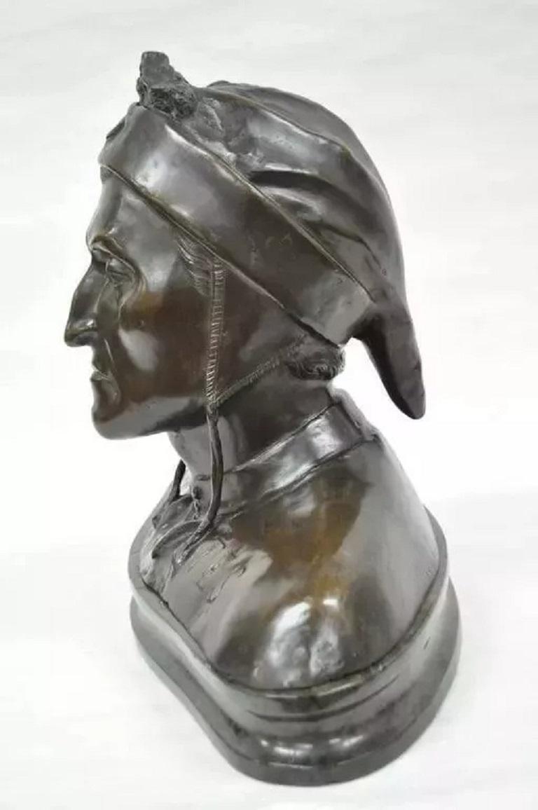 Néoclassique Ancienne sculpture de buste en bronze de Dante Alighieri Grand Tour sur socle en marbre en vente