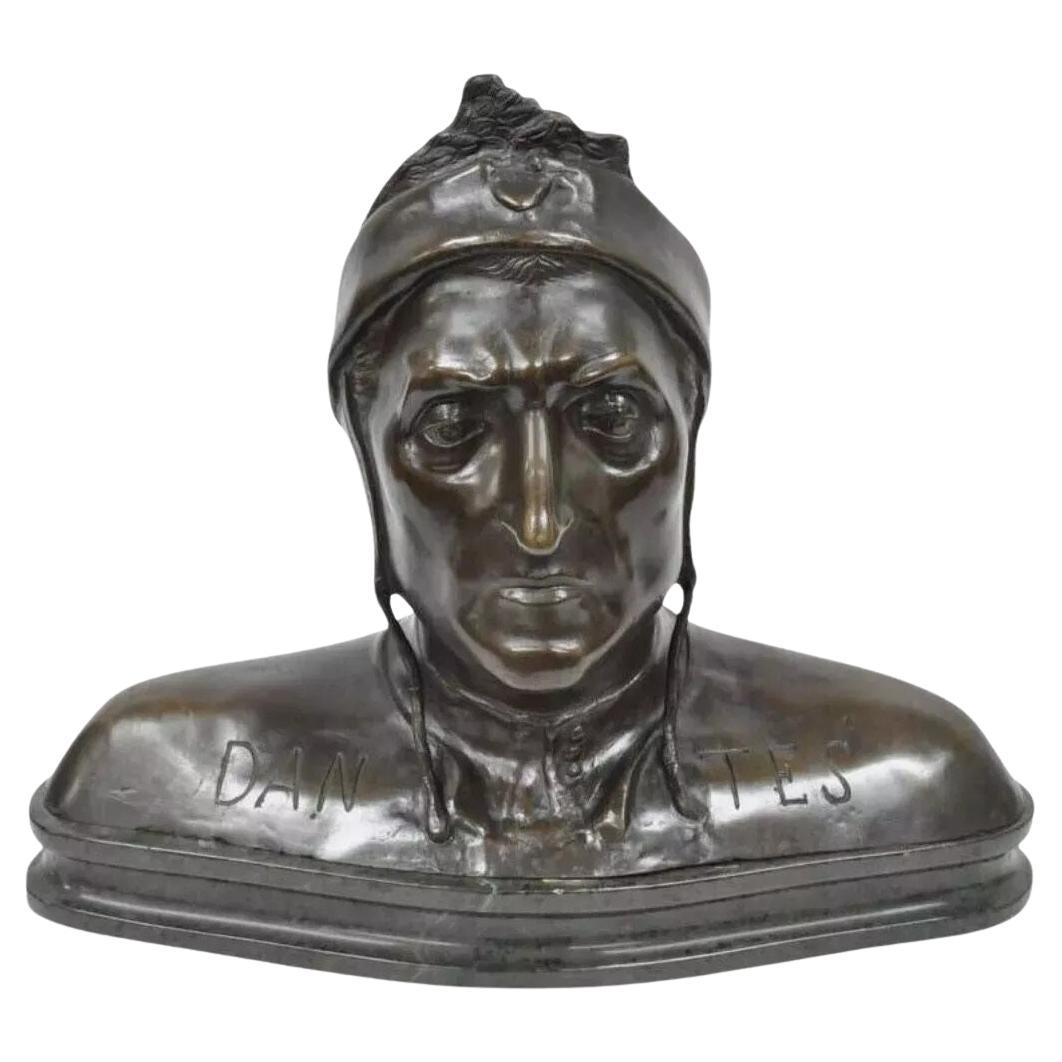 Antiguo Dante Alighieri Gran Recorrido Escultura Busto de Bronce Estatua sobre Zócalo de Mármol