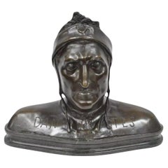 Antiguo Dante Alighieri Gran Recorrido Escultura Busto de Bronce Estatua sobre Zócalo de Mármol