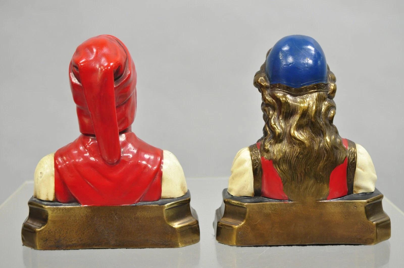 Antiguos Sujetalibros Dante y Beatriz con busto de bronce pintado - Pareja Desconocido en venta