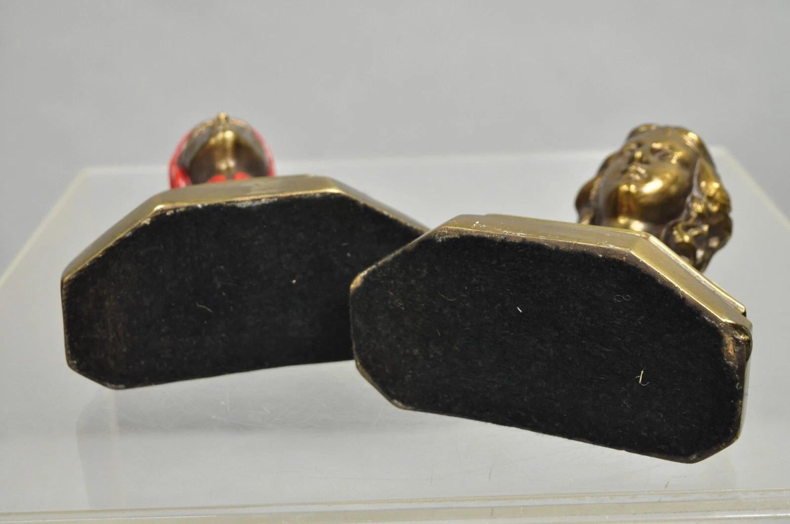 Antiguos Sujetalibros Dante y Beatriz con busto de bronce pintado - Pareja en venta 1