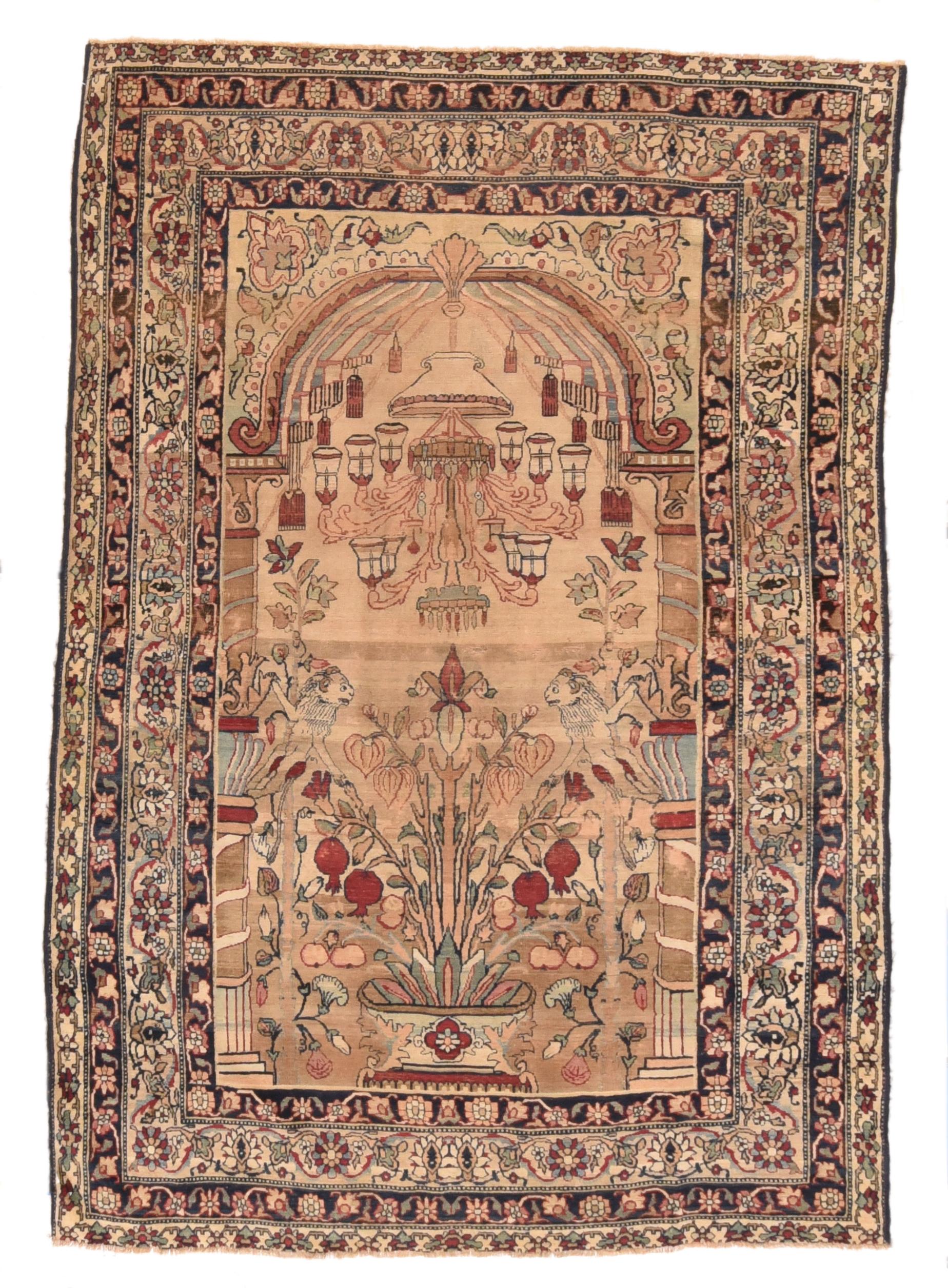 Antique Dark Beige Lavar Kerman Rug 4'4'' x 6'2'' In Excellent Condition For Sale In New York, NY