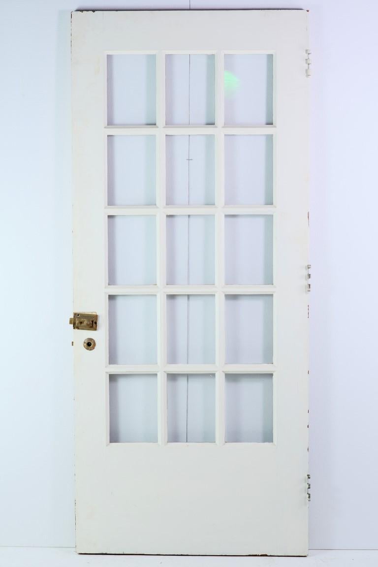 20th Century Antique Dark Birch Solid Wood French Door w/ 15 Glass Lite Panes