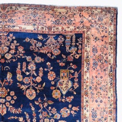 Antique Dark Blue Floral Design Carpet - Late 19th Century