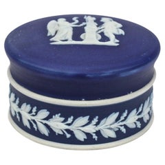 Caja redonda con tapa antigua de jaspeado azul oscuro de Wedgwood 