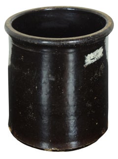 Antique Dark Brown Glaze Stoneware Crock Pot Pickling Canning Jar Planter