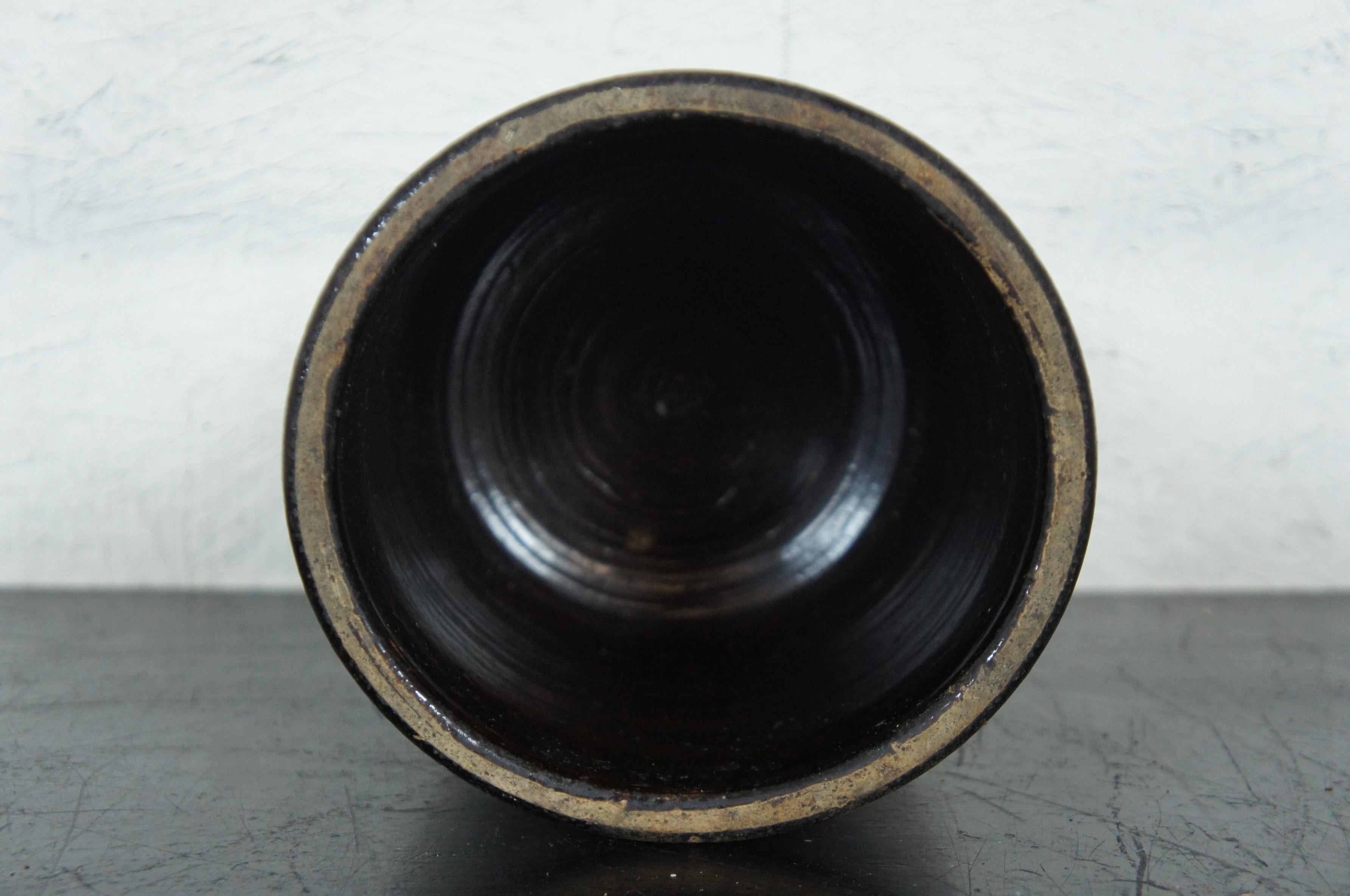Antique Dark Brown Glaze Stoneware Crock Pot Pickling Canning Jar Planter In Good Condition In Dayton, OH