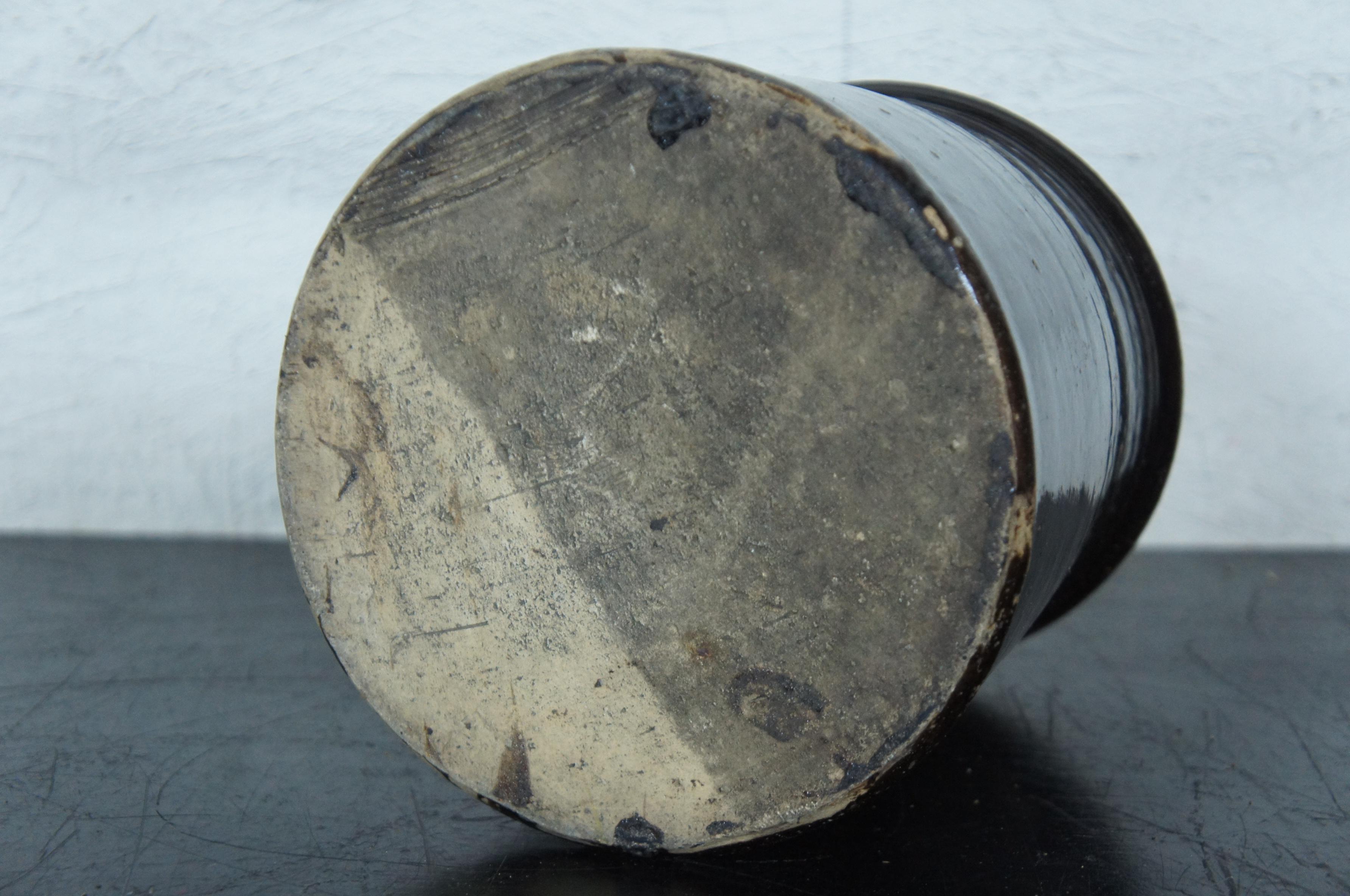 19th Century Antique Dark Brown Glaze Stoneware Crock Pot Pickling Canning Jar Planter